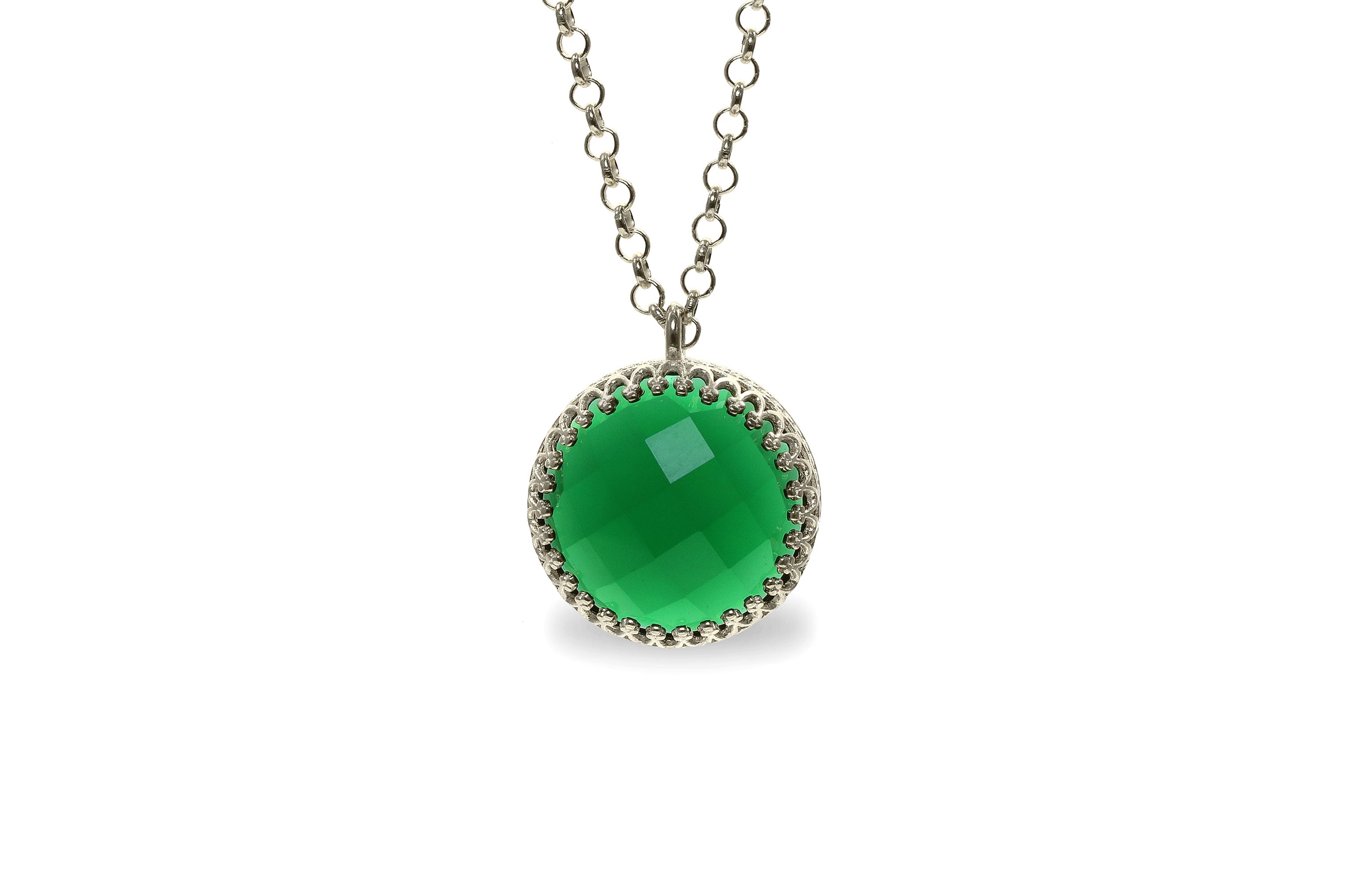 Classy Round Emerald Pendant Gold Necklace necklaces Anemone Jewelry
