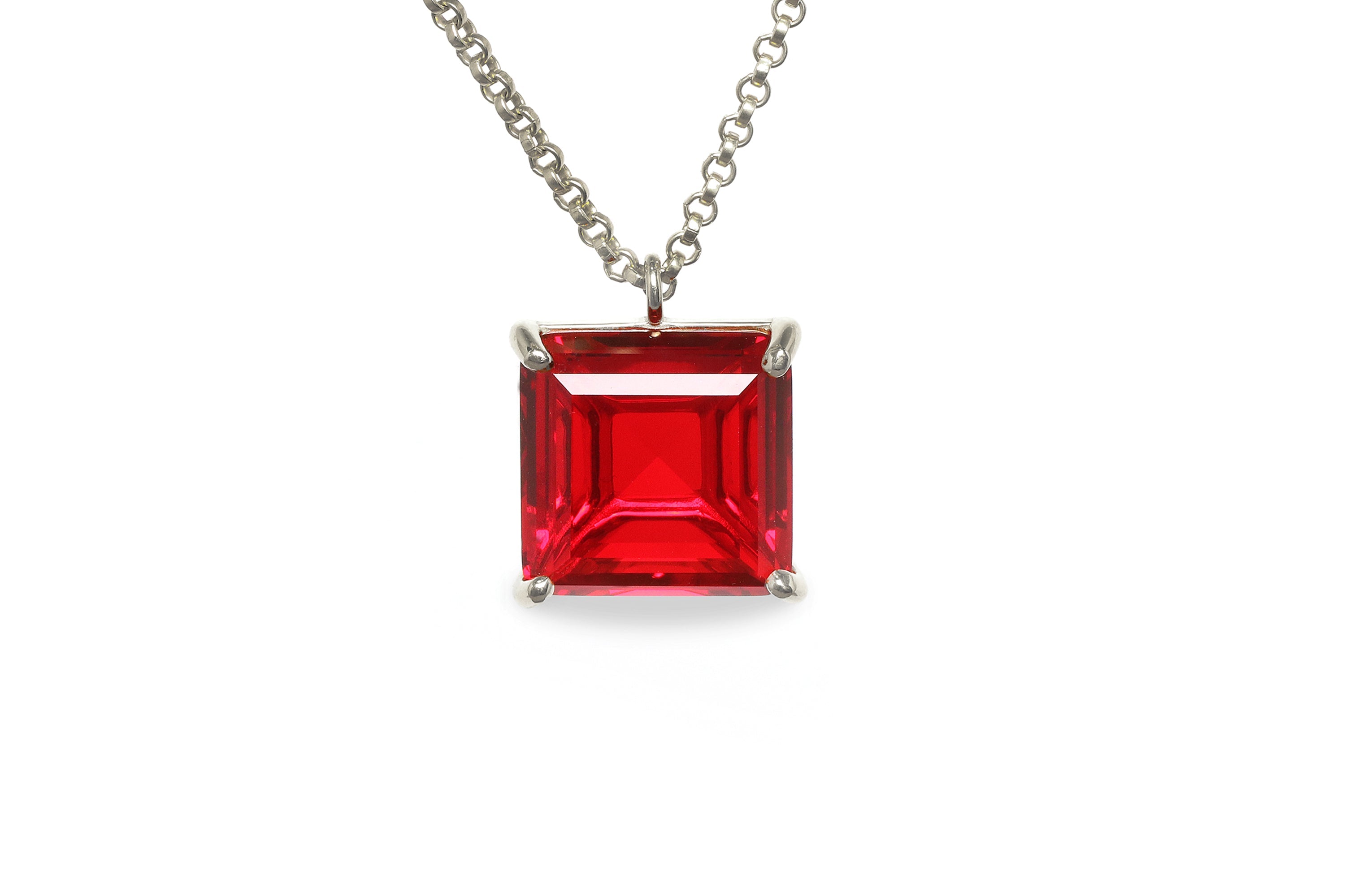 Square 16MM Ruby Necklace in Sterling Silver necklaces Anemone Jewelry