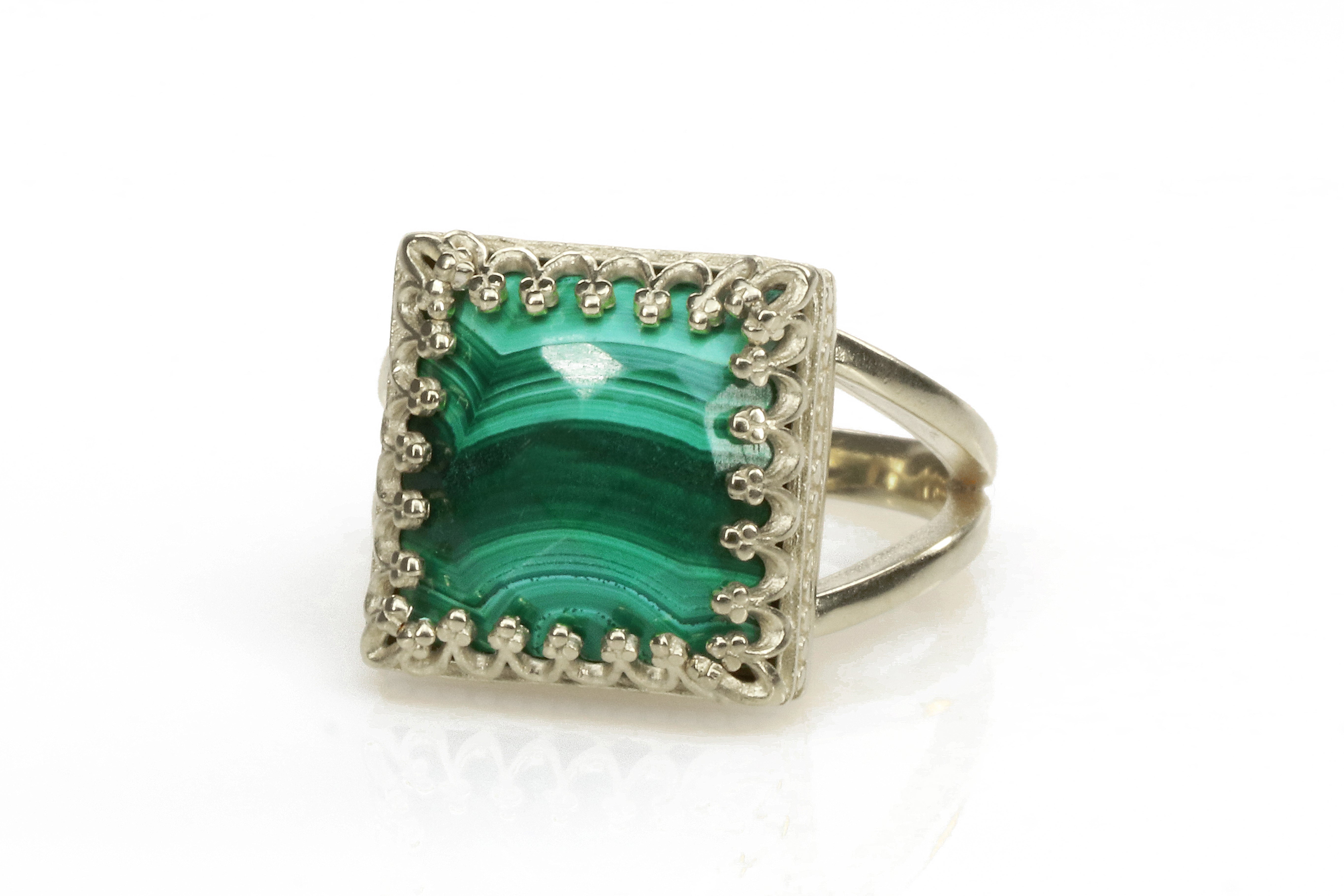 Handmade 14k Rose Gold Malachite Stone Ring Rings Anemone Jewelry