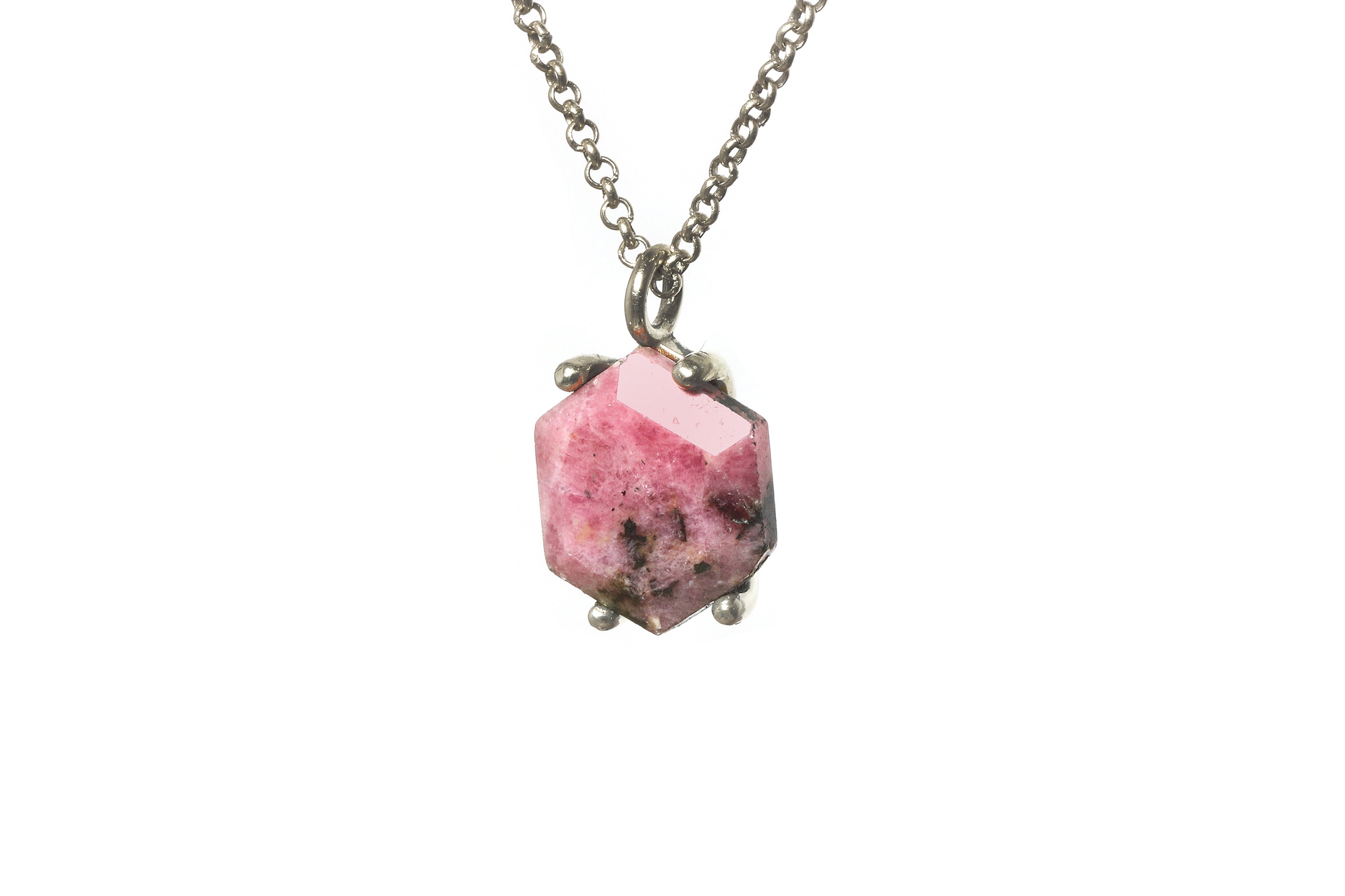 Alluring Hexagon Rhodonite Gold Necklace necklaces Anemone Unique