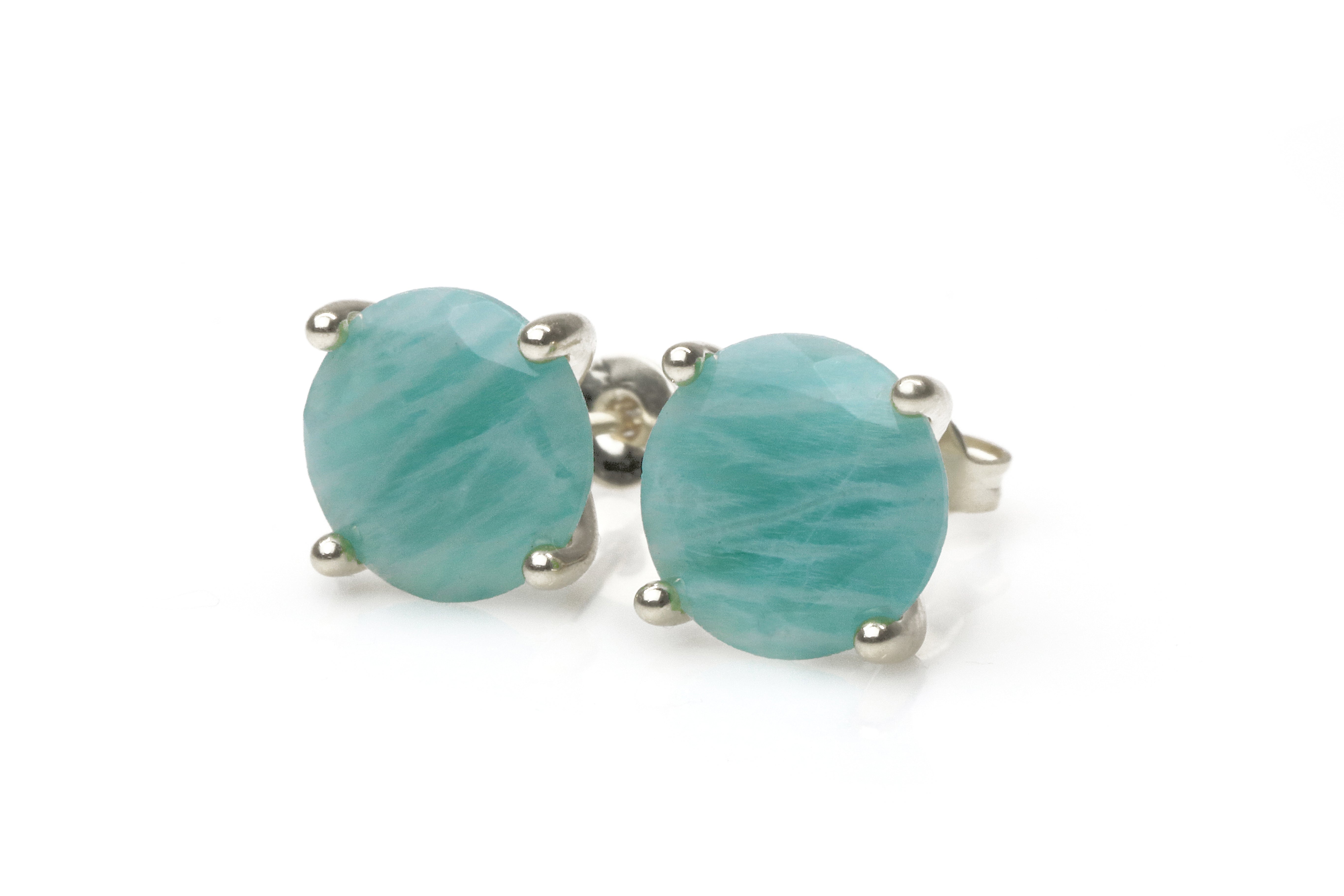 Fascinating Round Amazonite Earrings in Gold Earrings Anemone Unique