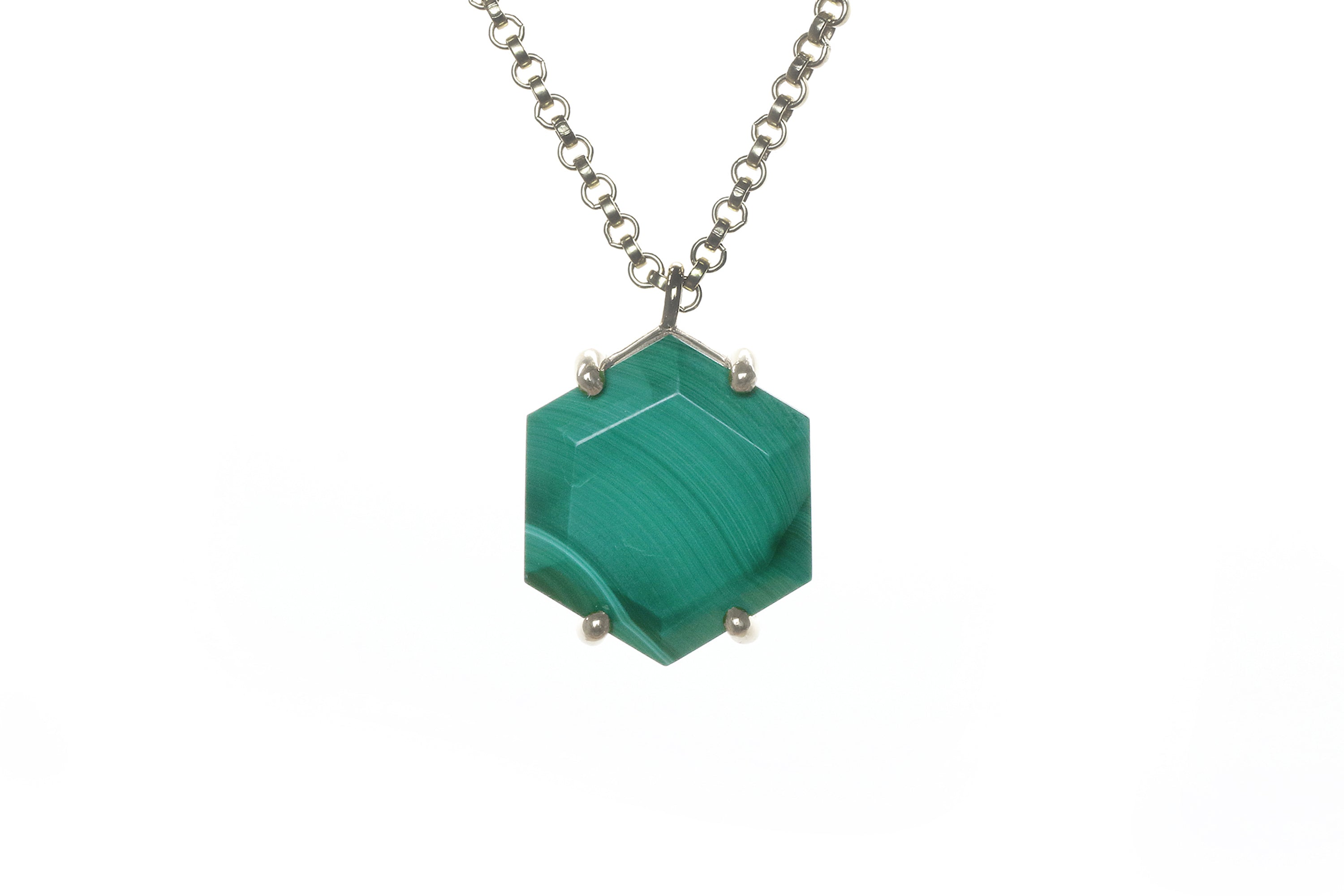 Vibrant Malachite Pendant Necklace in Sterling Silver necklaces Anemone Jewelry
