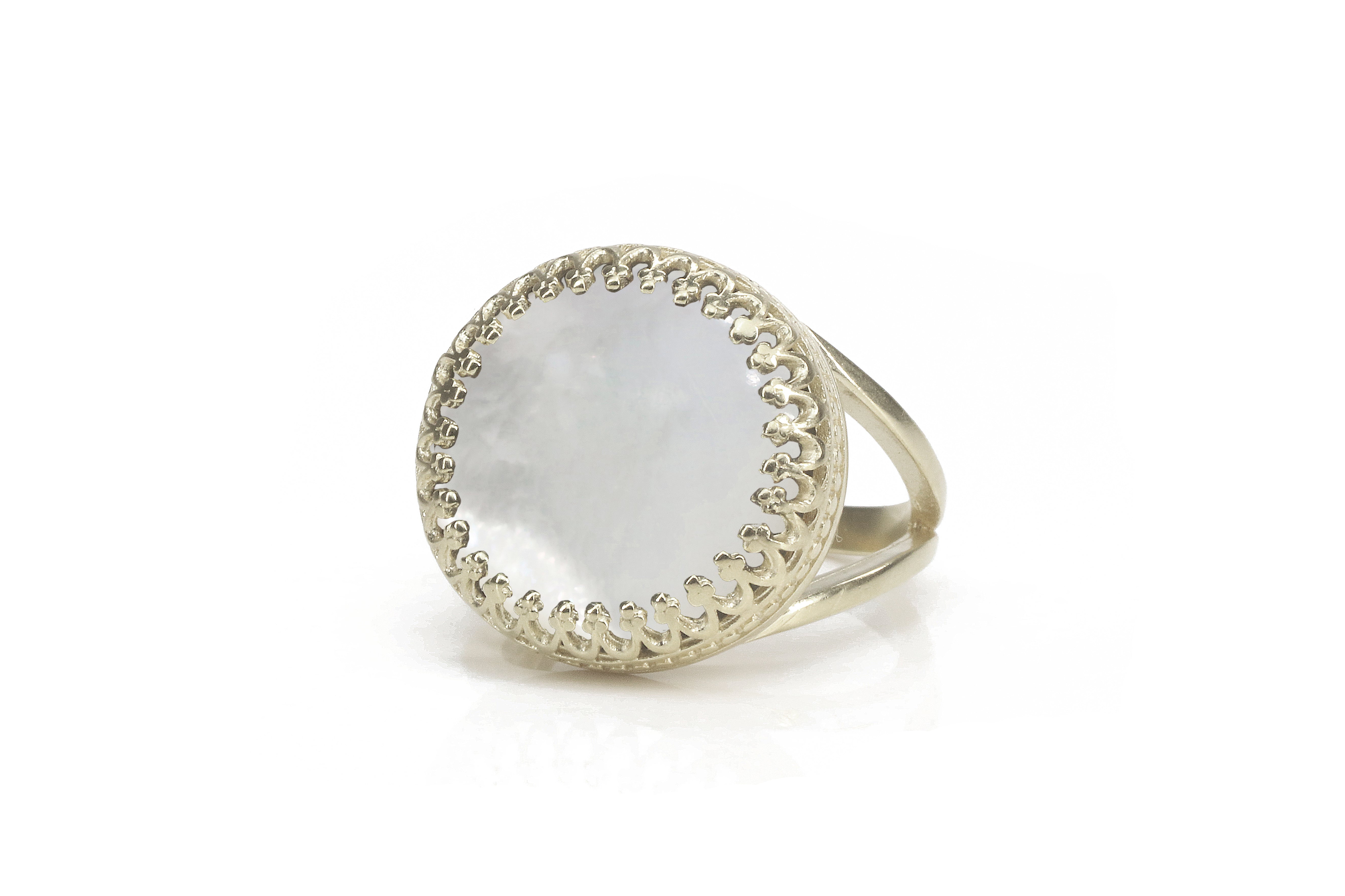 Classic Silver Round Mother of Pearl Ring Rings Anemone Jewelry