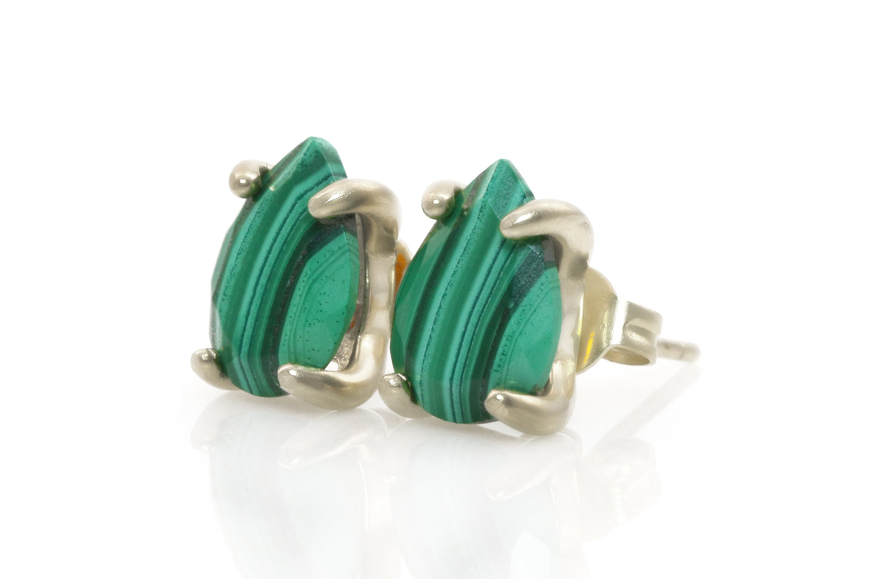 Banded Malachite Gold Stud Earrings Earrings Anemone Unique