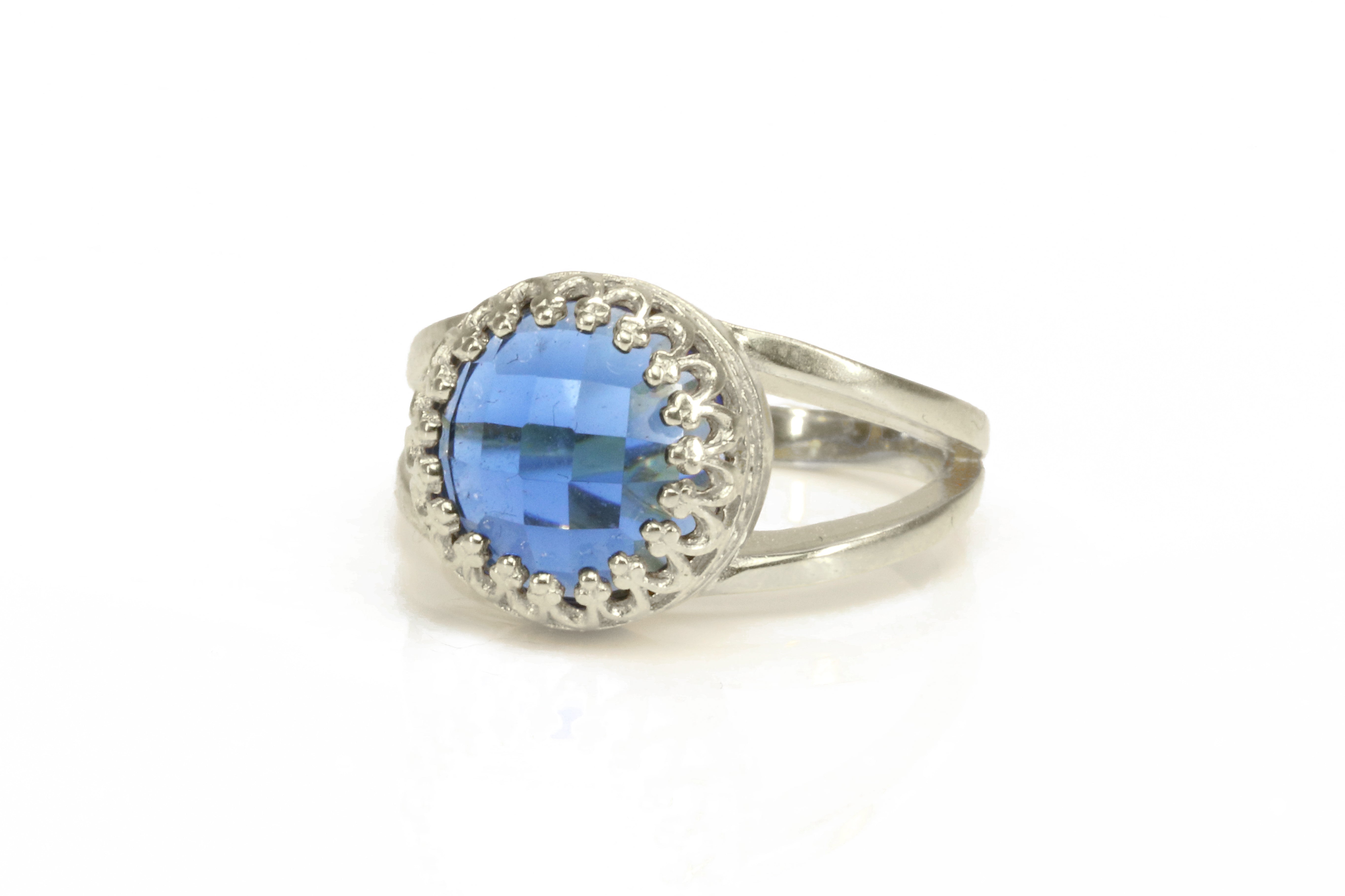 Round Blue Sapphire Ring in Sterling Silver Rings Anemone Jewelry