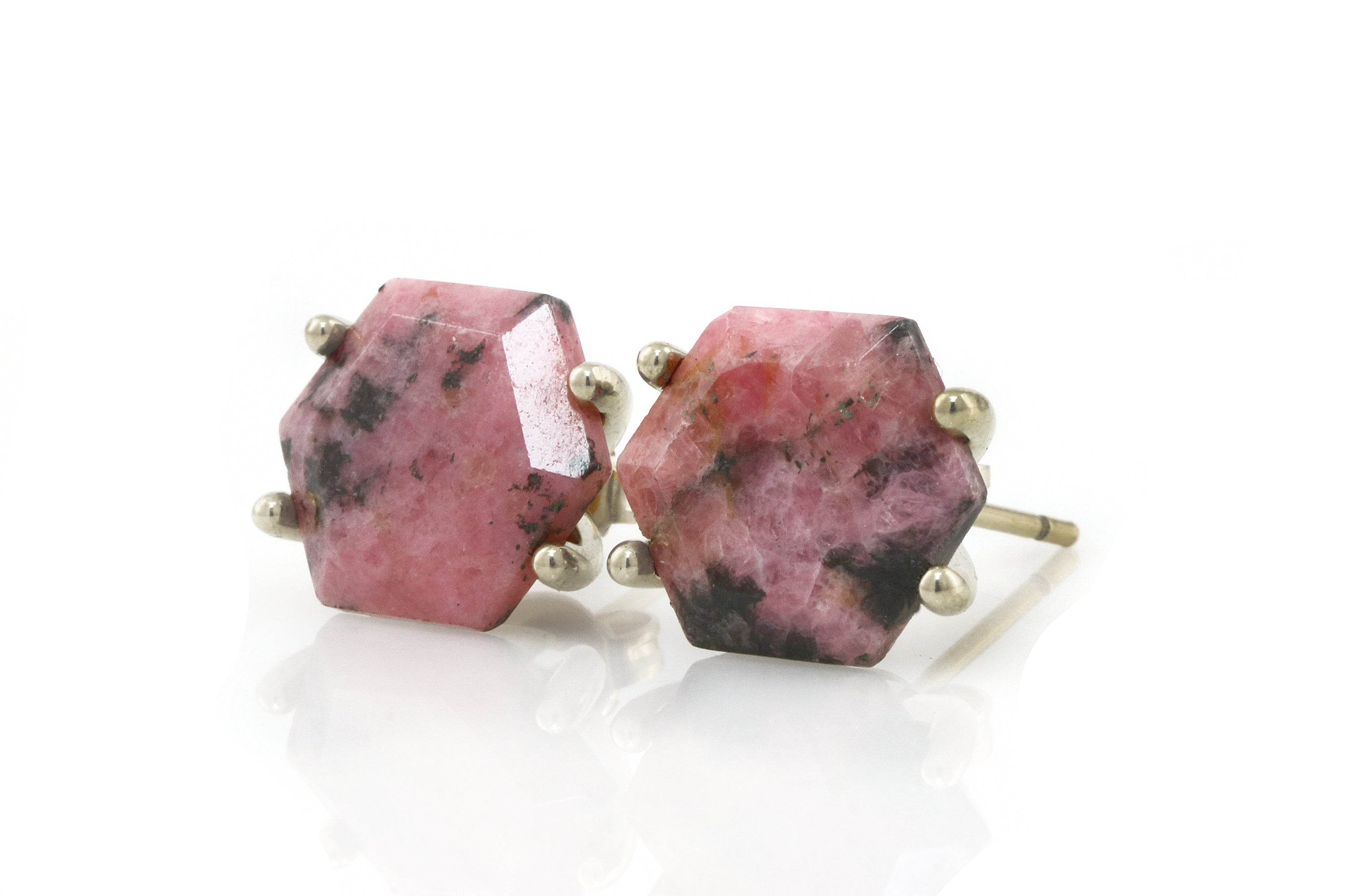 Dainty Hexagon Cut Rhodonite Gold Earrings Earrings Anemone Unique