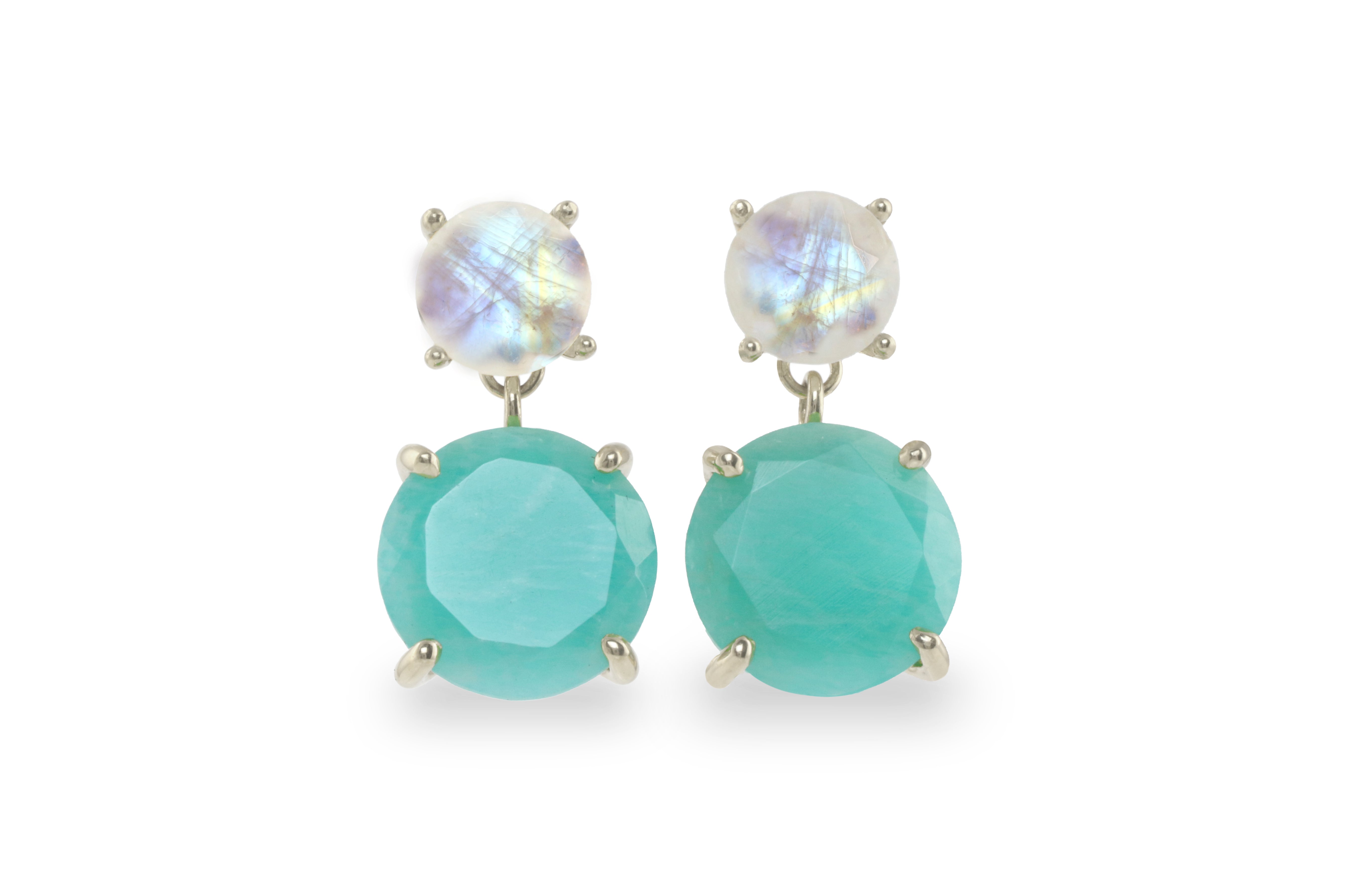 Semiprecious Amazonite and Moonstone Earrings in Gold Earrings Anemone Jewelry
