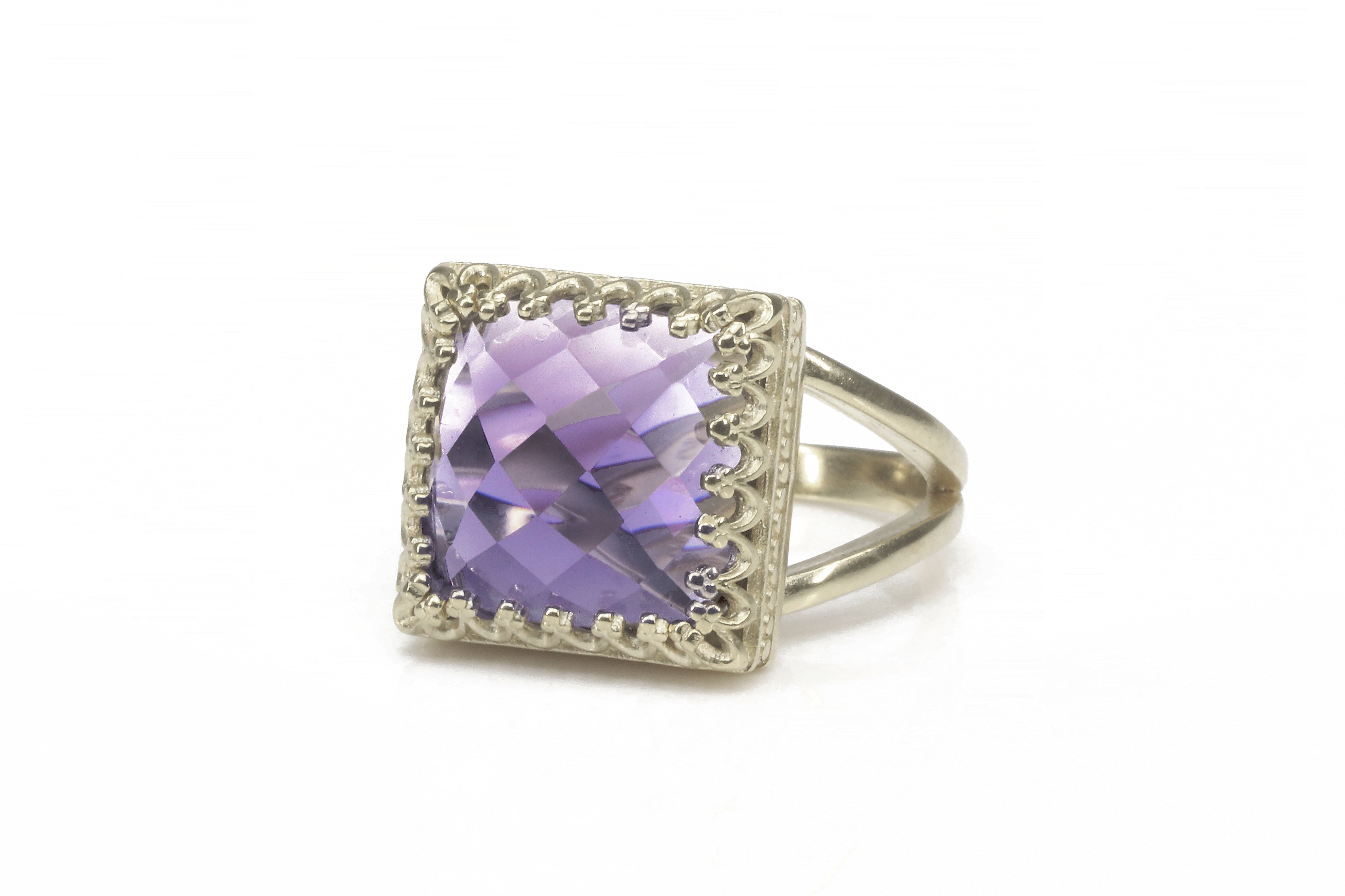 Amethyst Ring in 14k Gold-filled Double Band Rings Anemone Jewelry
