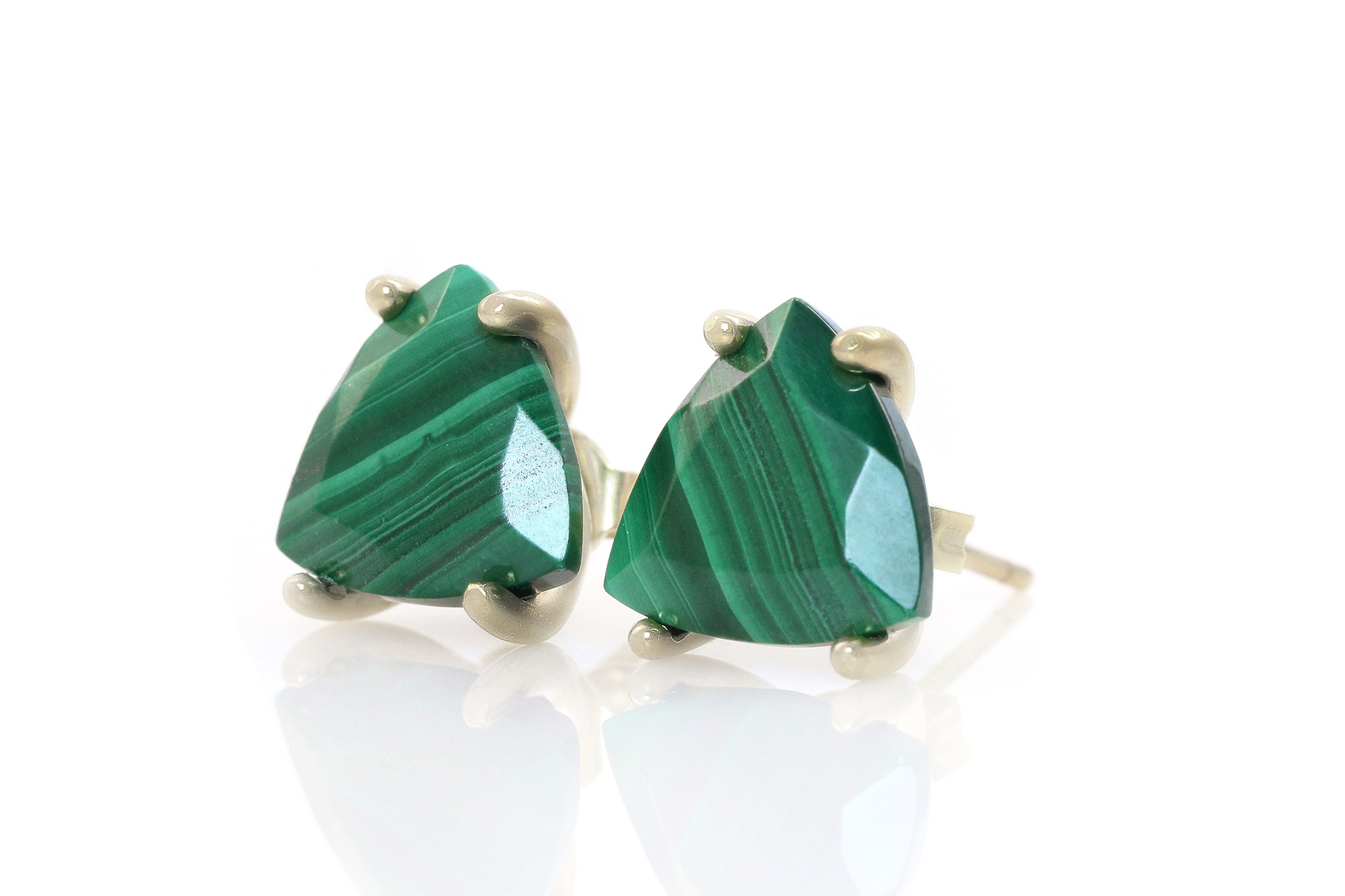 Triangle Malachite Earrings in Gold Earrings Anemone Unique