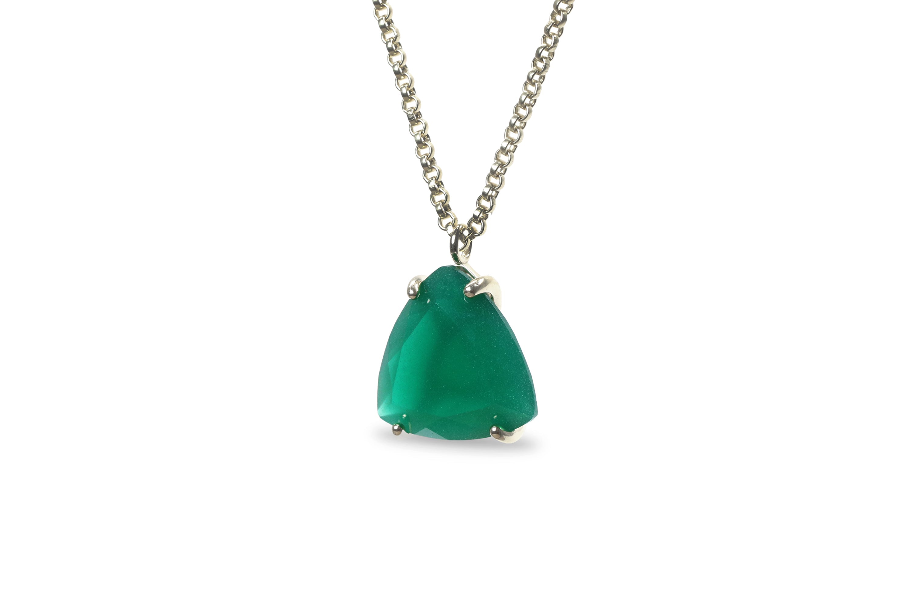 Regal Trillion Green Onyx Gold Necklace necklaces Anemone Jewelry