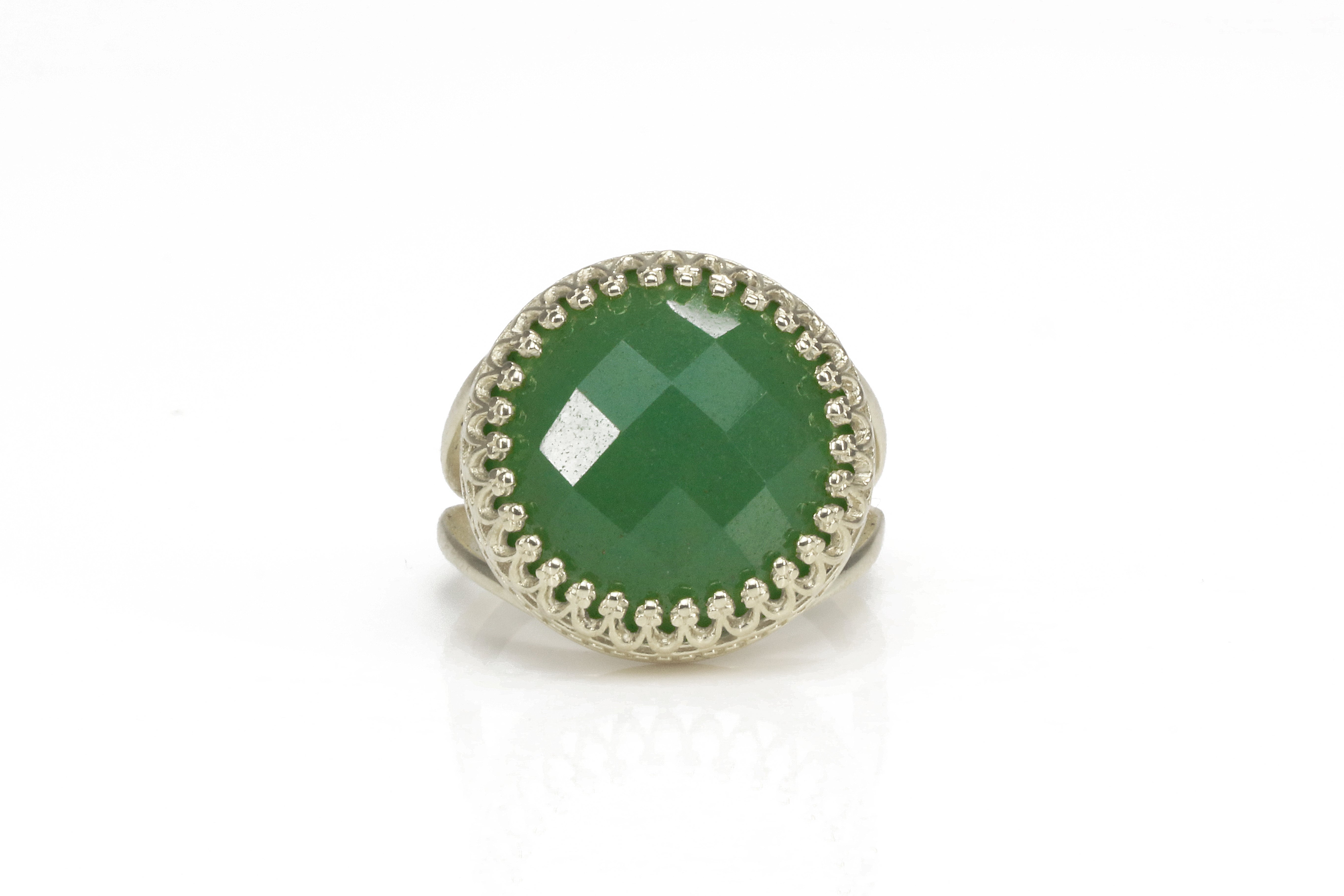 Round Green Aventurine Ring in 925 Silver Rings Anemone Jewelry