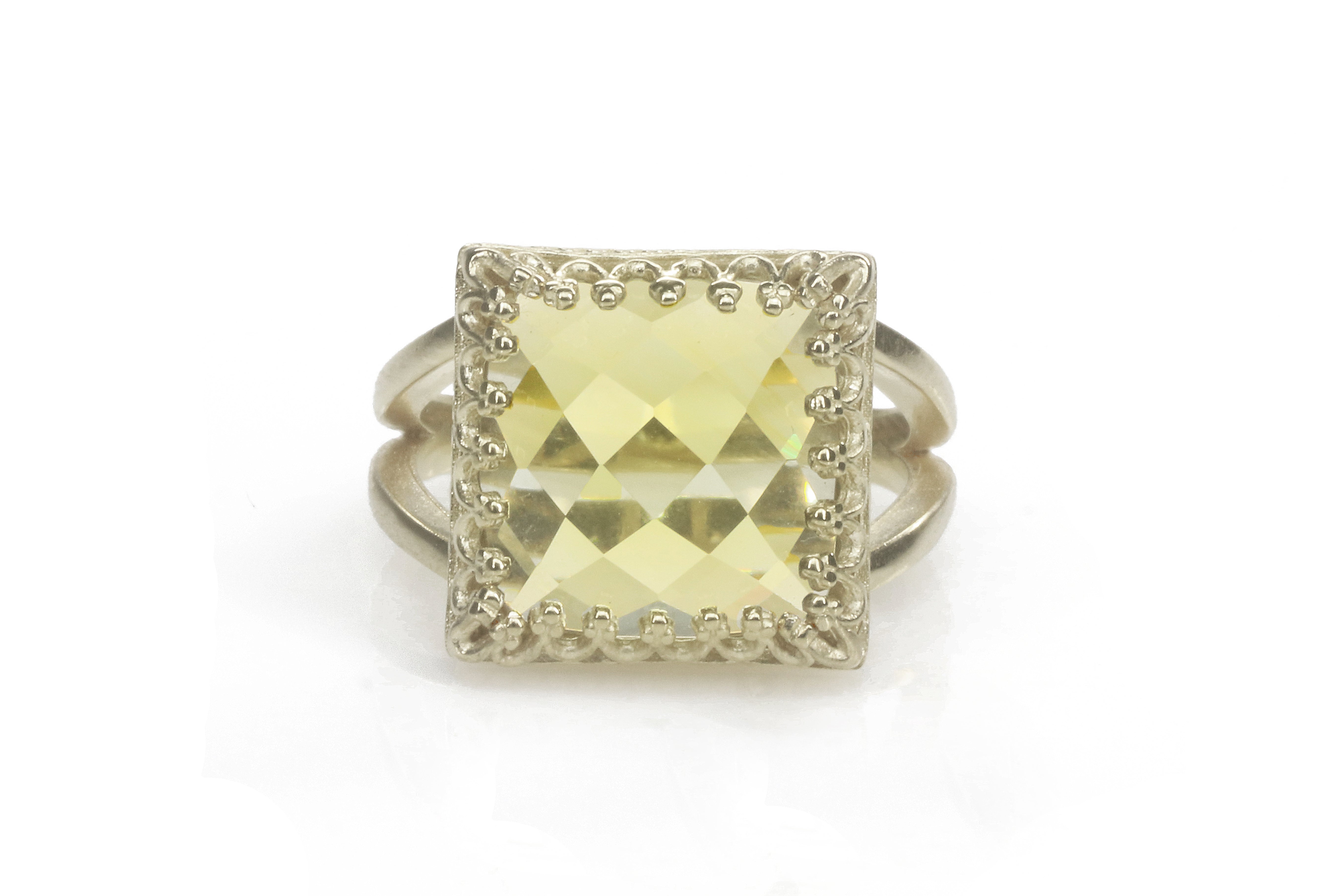 Lemon Quartz 925 Sterling Silver in Prong Setting Rings Anemone Jewelry