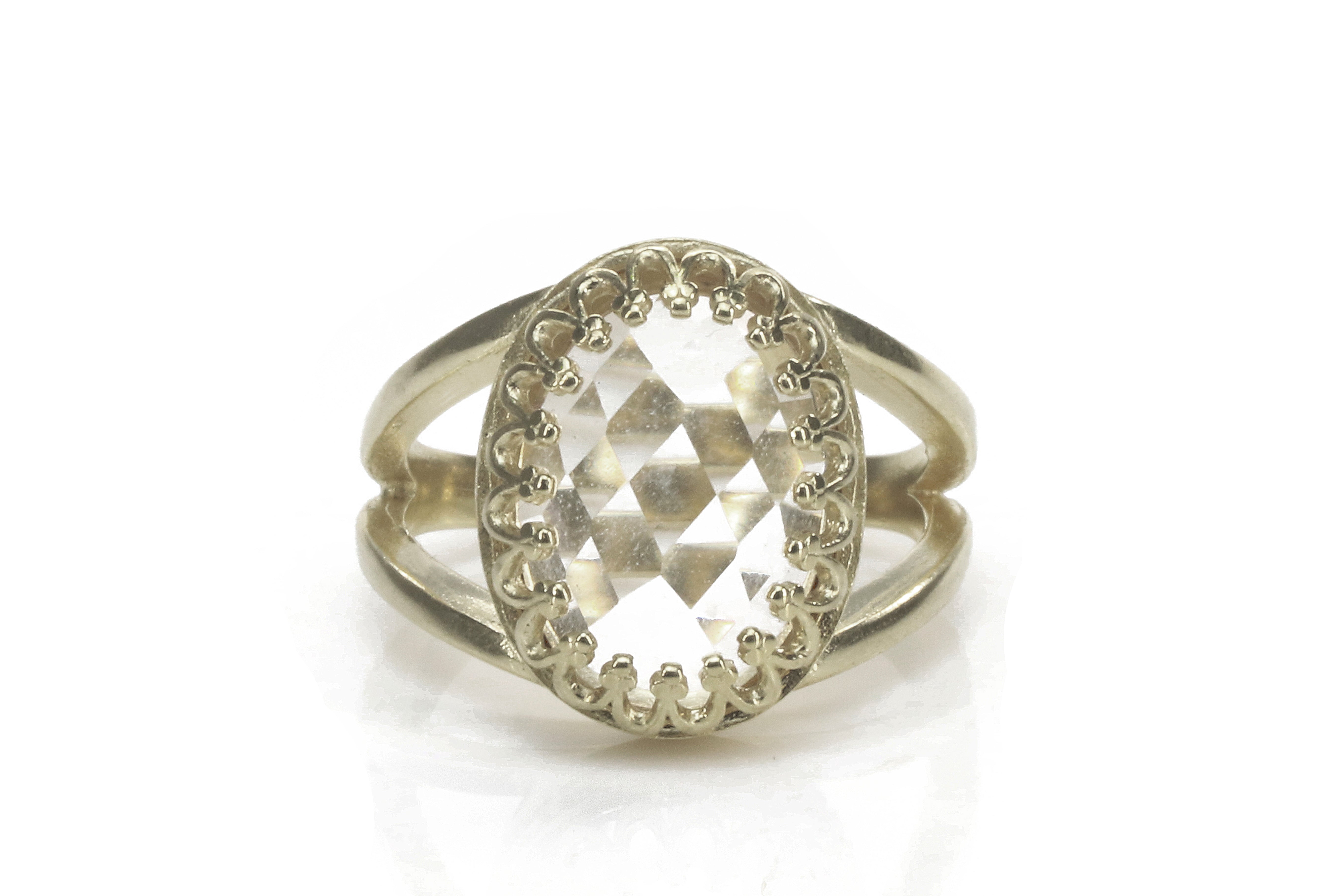 Oval Natural Crystal Quartz in 925 Sterling Silver Band Rings Anemone Jewelry