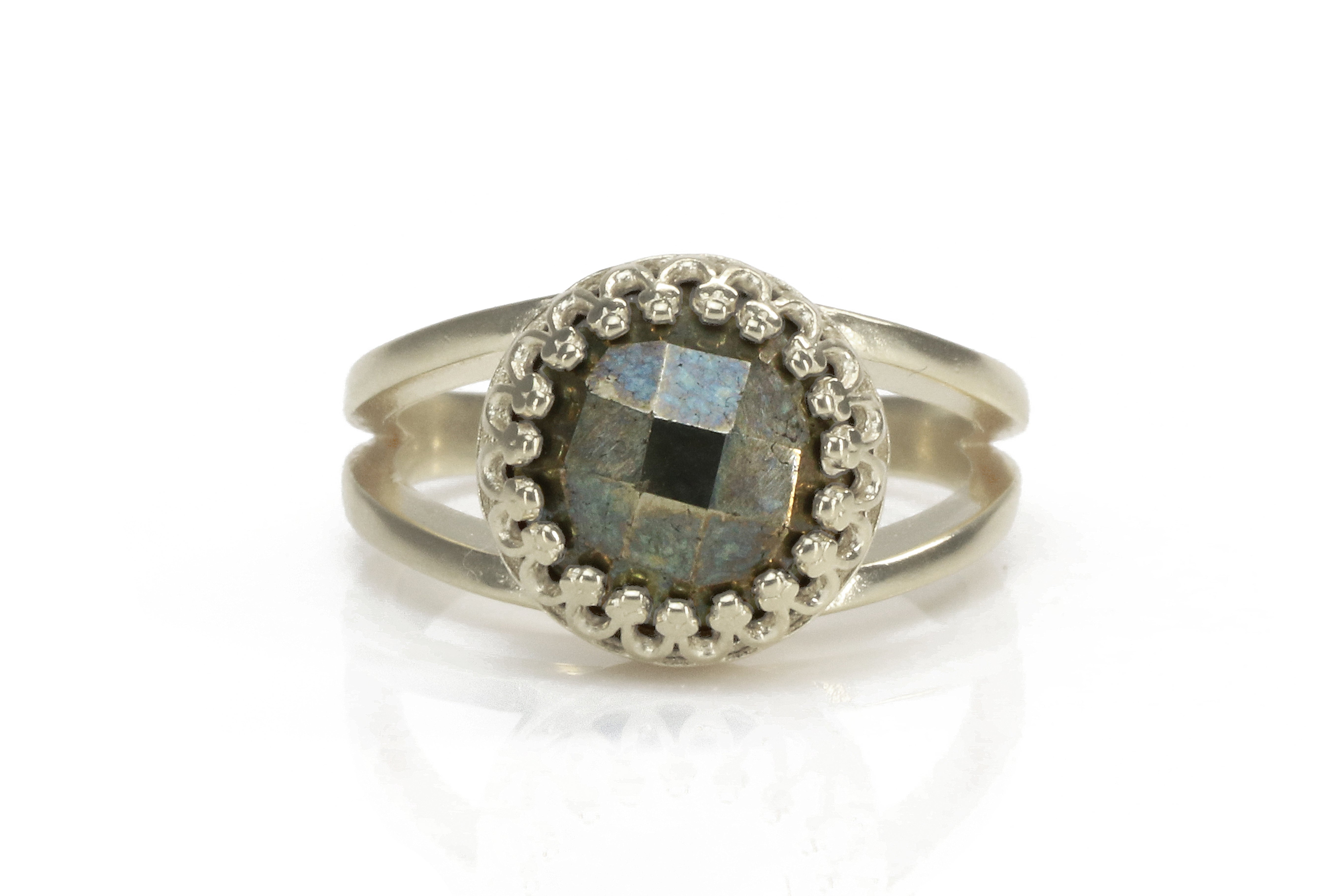 Gray Pyrite Ring in 925 Sterling Silver Double Band Rings Anemone Jewelry