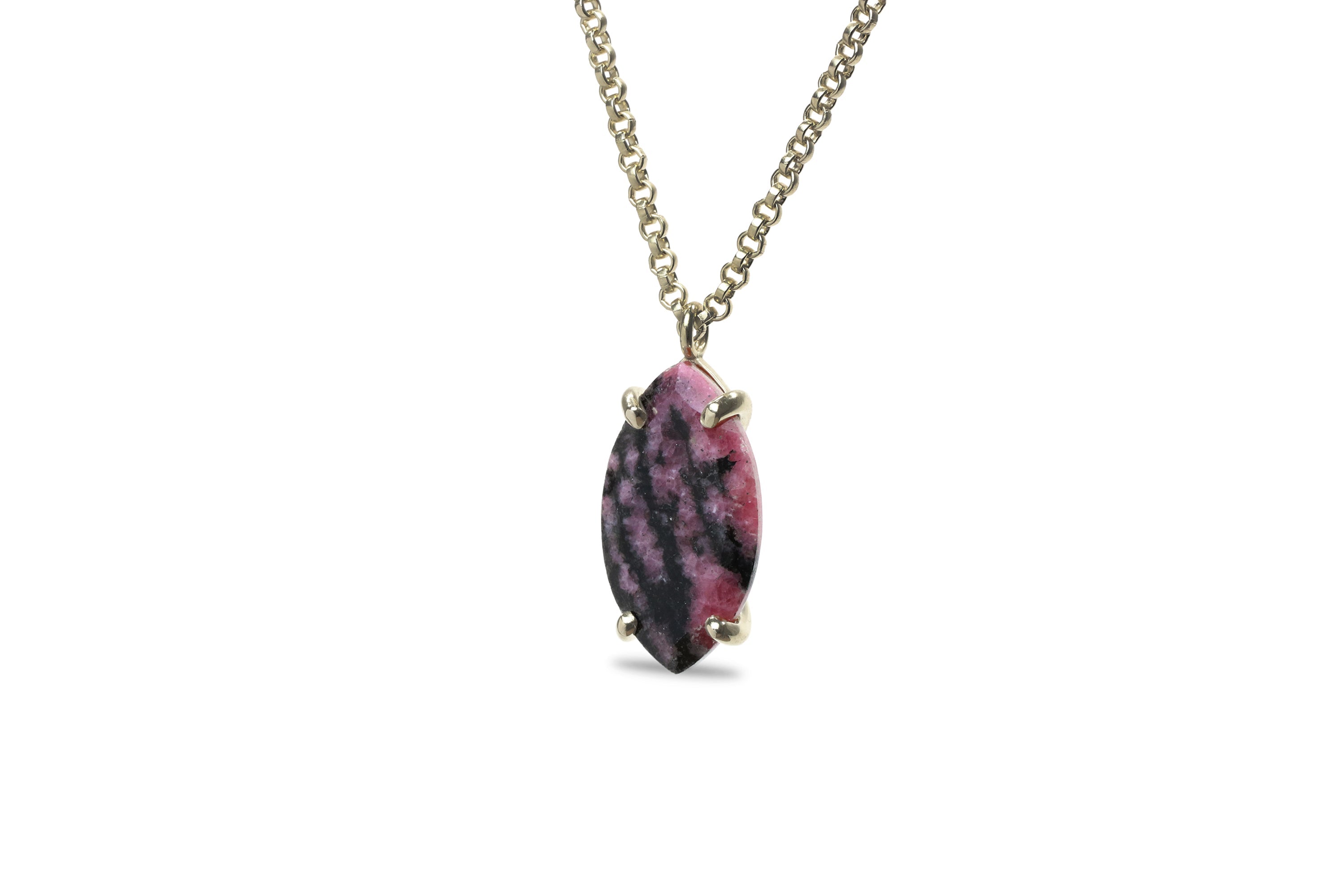 Gold Rhodonite Necklace in Prongs necklaces Anemone Jewelry