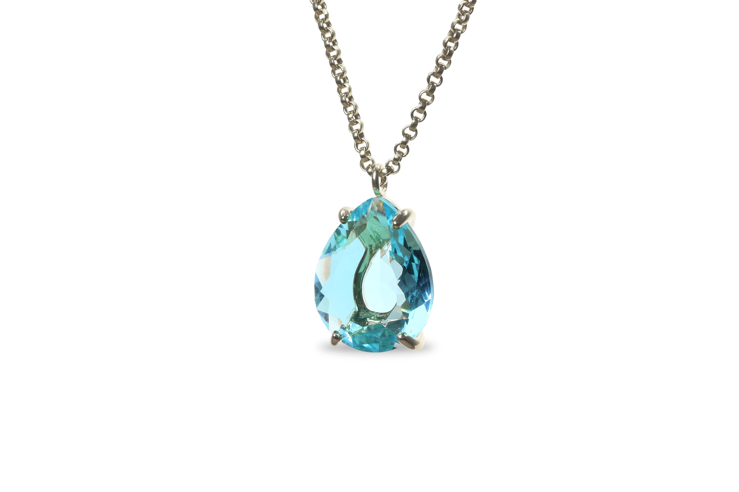 Custom Pear Blue Topaz Necklace in 14k Gold necklaces Anemone Jewelry