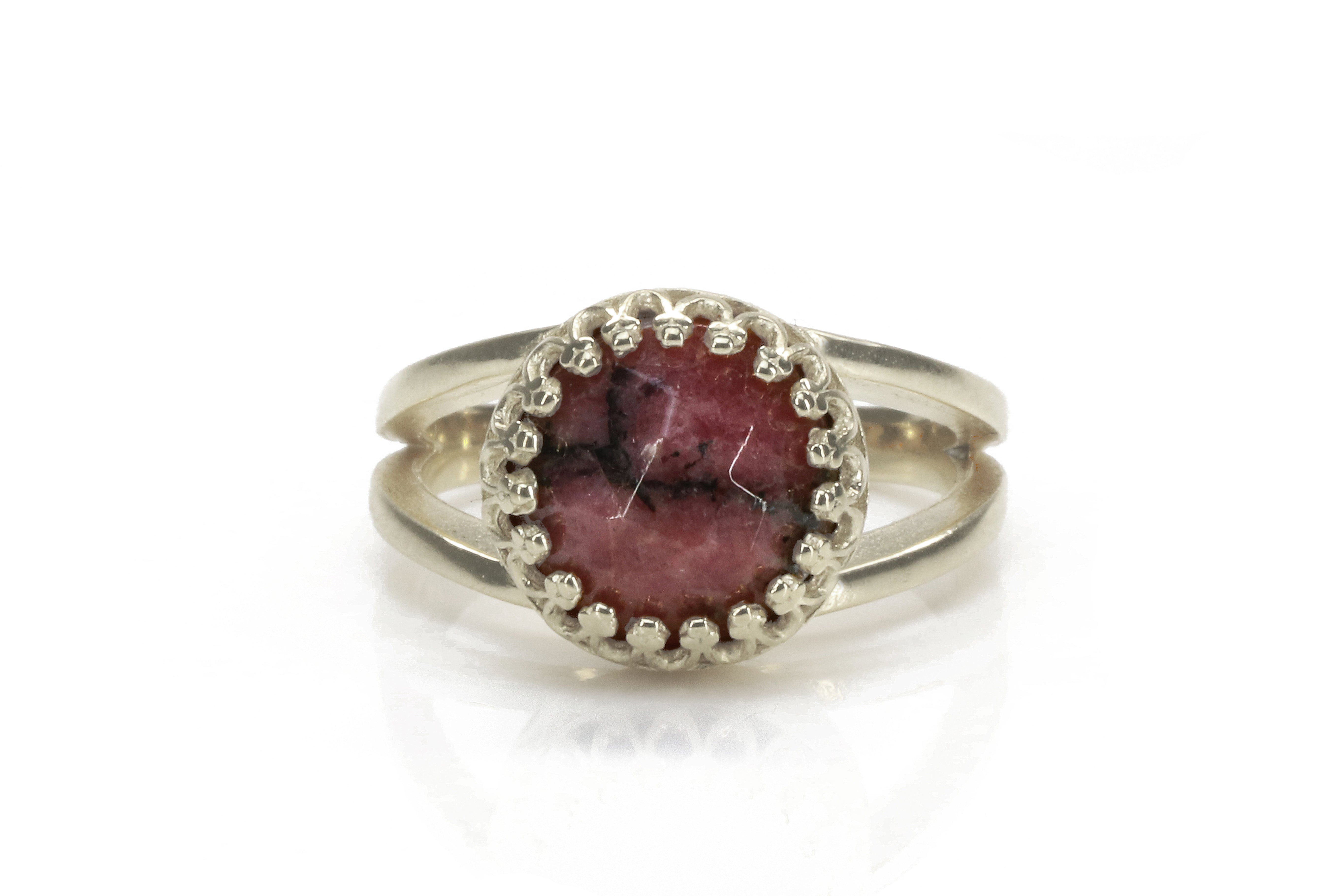 Pink Rhodonite Gemstone in 925 Sterling Silver Rings Anemone Jewelry