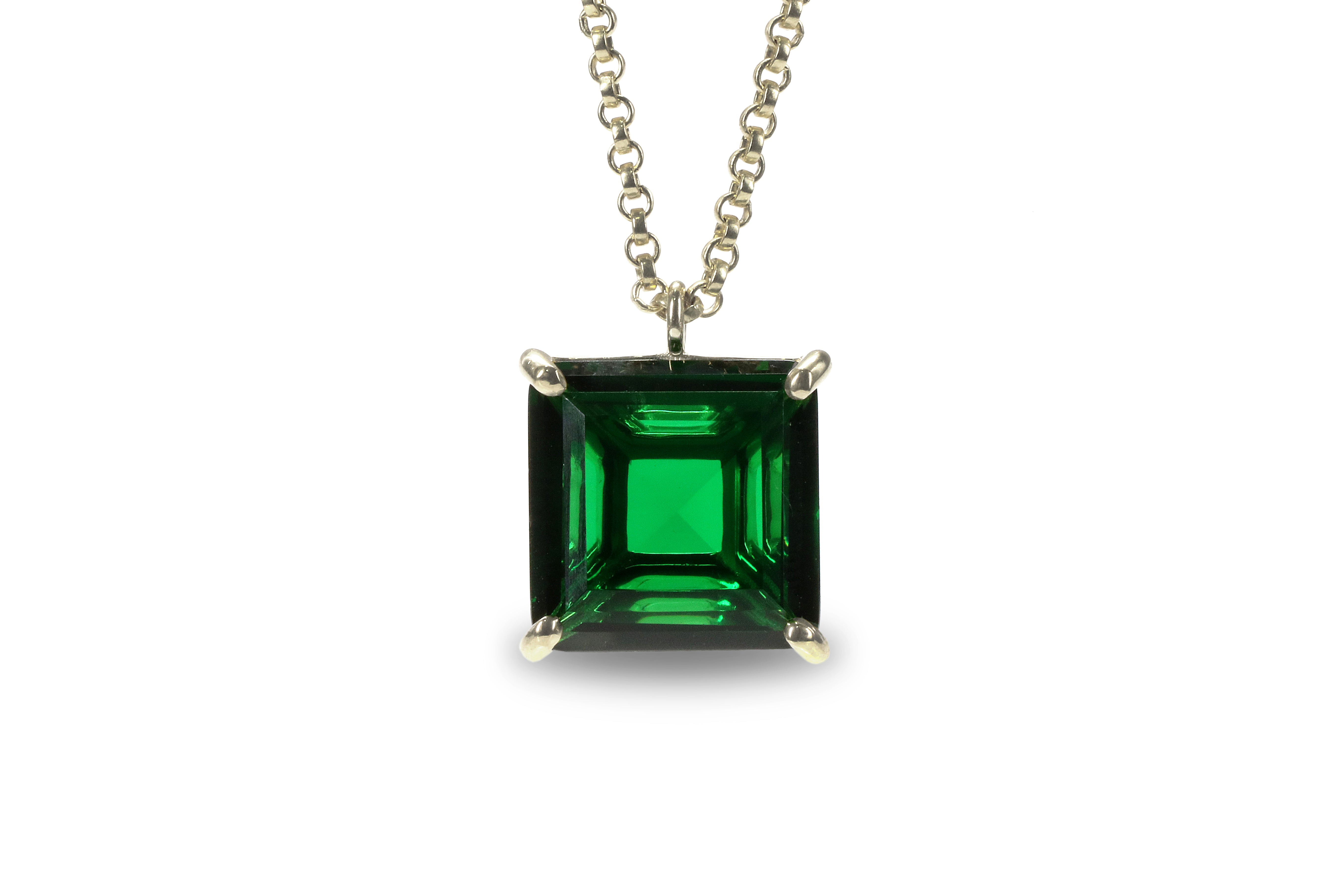 Lustrous 14k Yellow Gold Square Emerald Necklace necklaces Anemone Jewelry