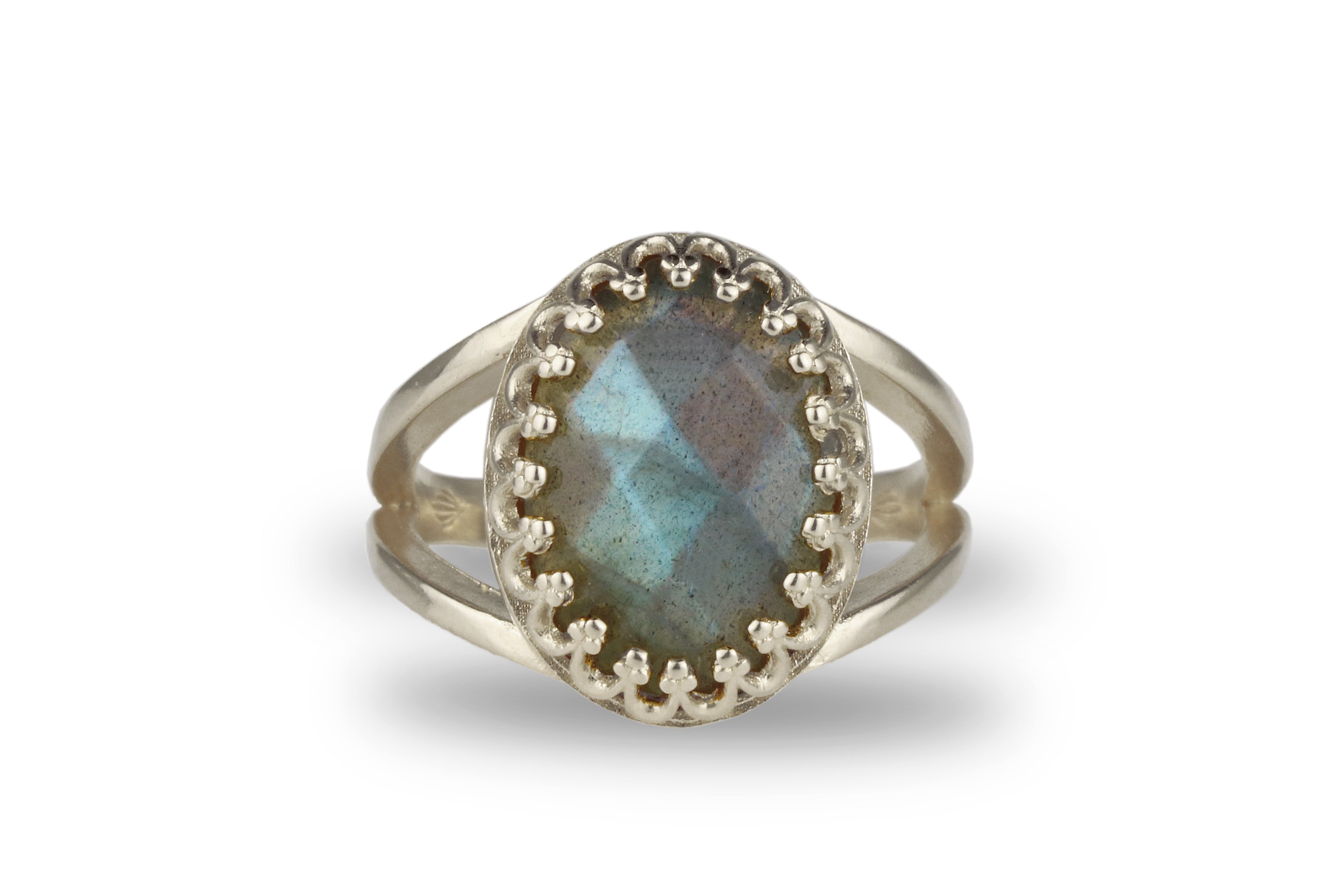 Oval Labradorite Gemstone in 14K Gold Rings Anemone Jewelry