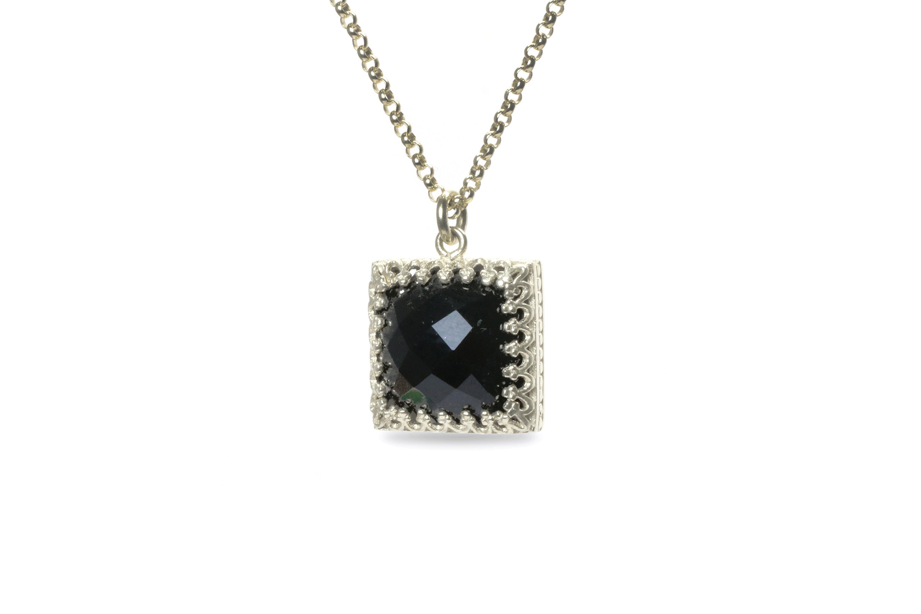 Square Black Onyx Necklace in 14k Gold necklaces Anemone Jewelry