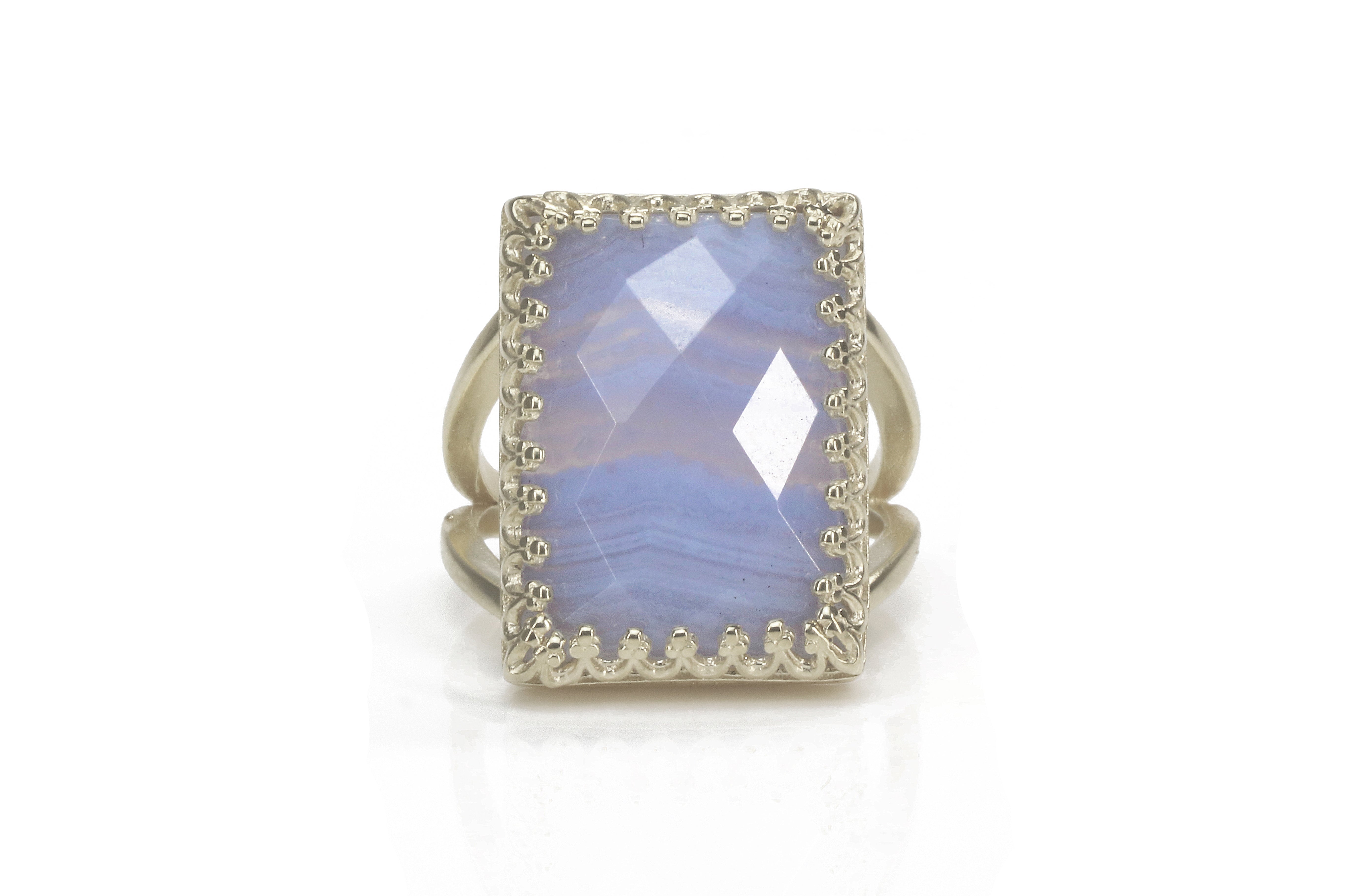 Rectangle Lace Agate Ring in 925 Silver Rings Anemone Jewelry