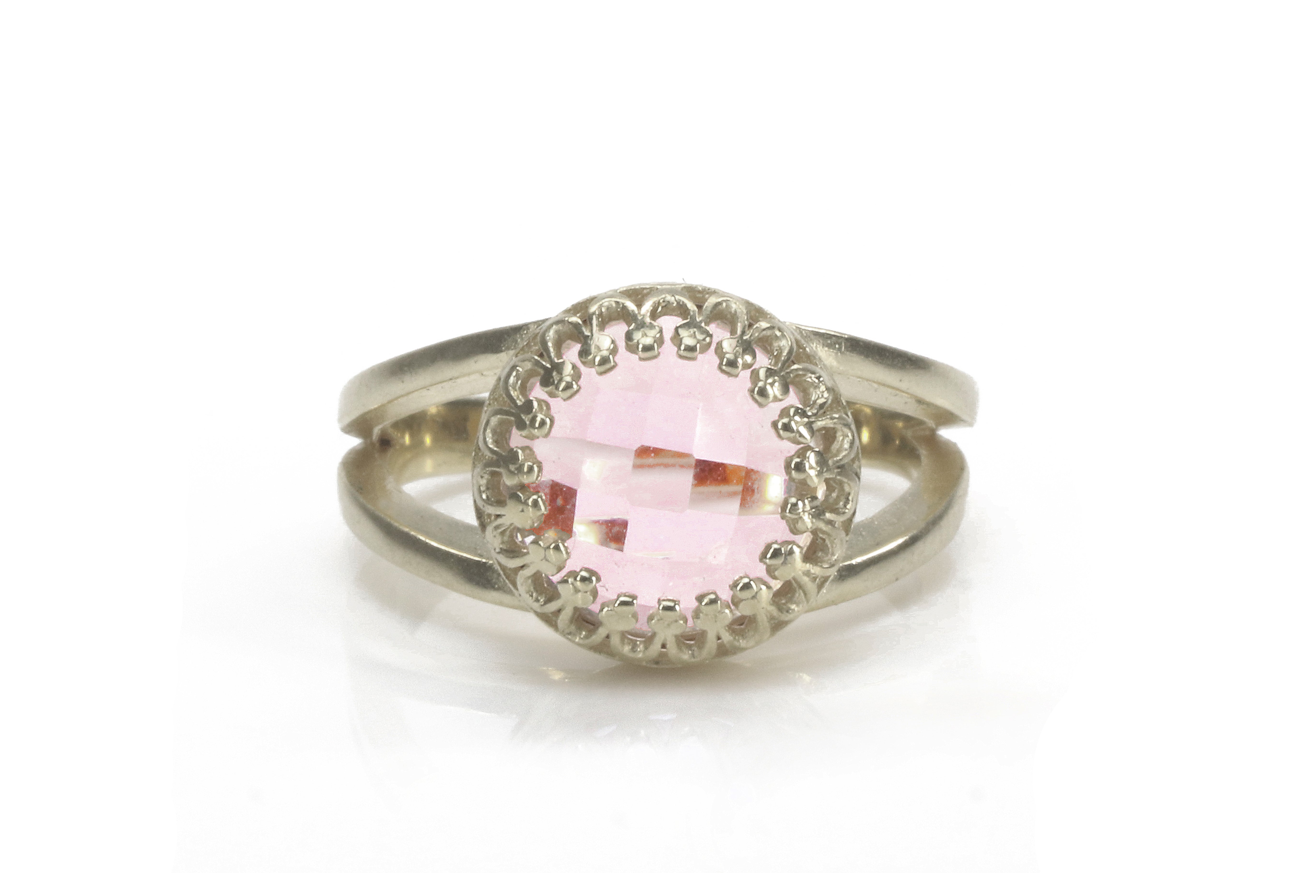 10mm Pink Rose Quartz Silver Ring Rings Anemone Jewelry