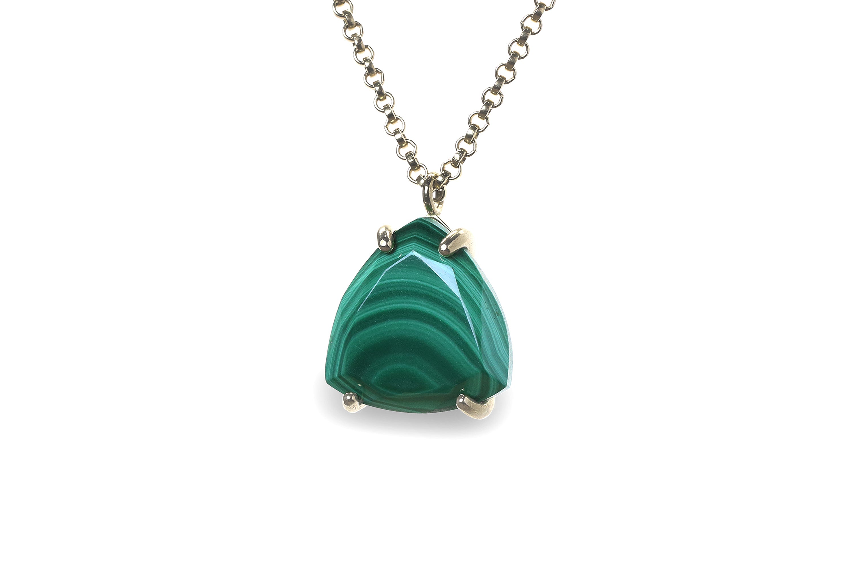 Vibrant Trillion Malachite Jewelry Gold Necklace necklaces Anemone Jewelry