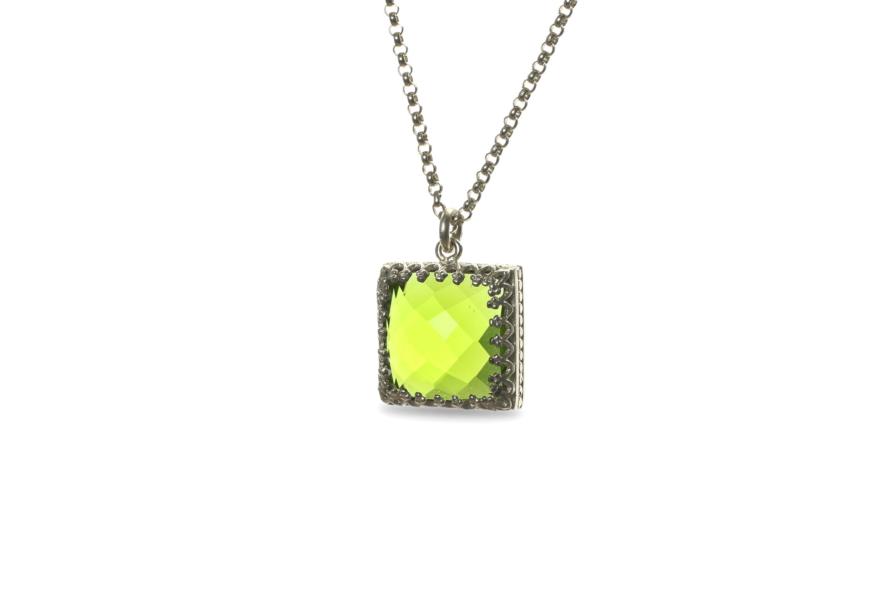Lustrous 12x12mm Peridot Necklace in 14k Gold necklaces Anemone Jewelry