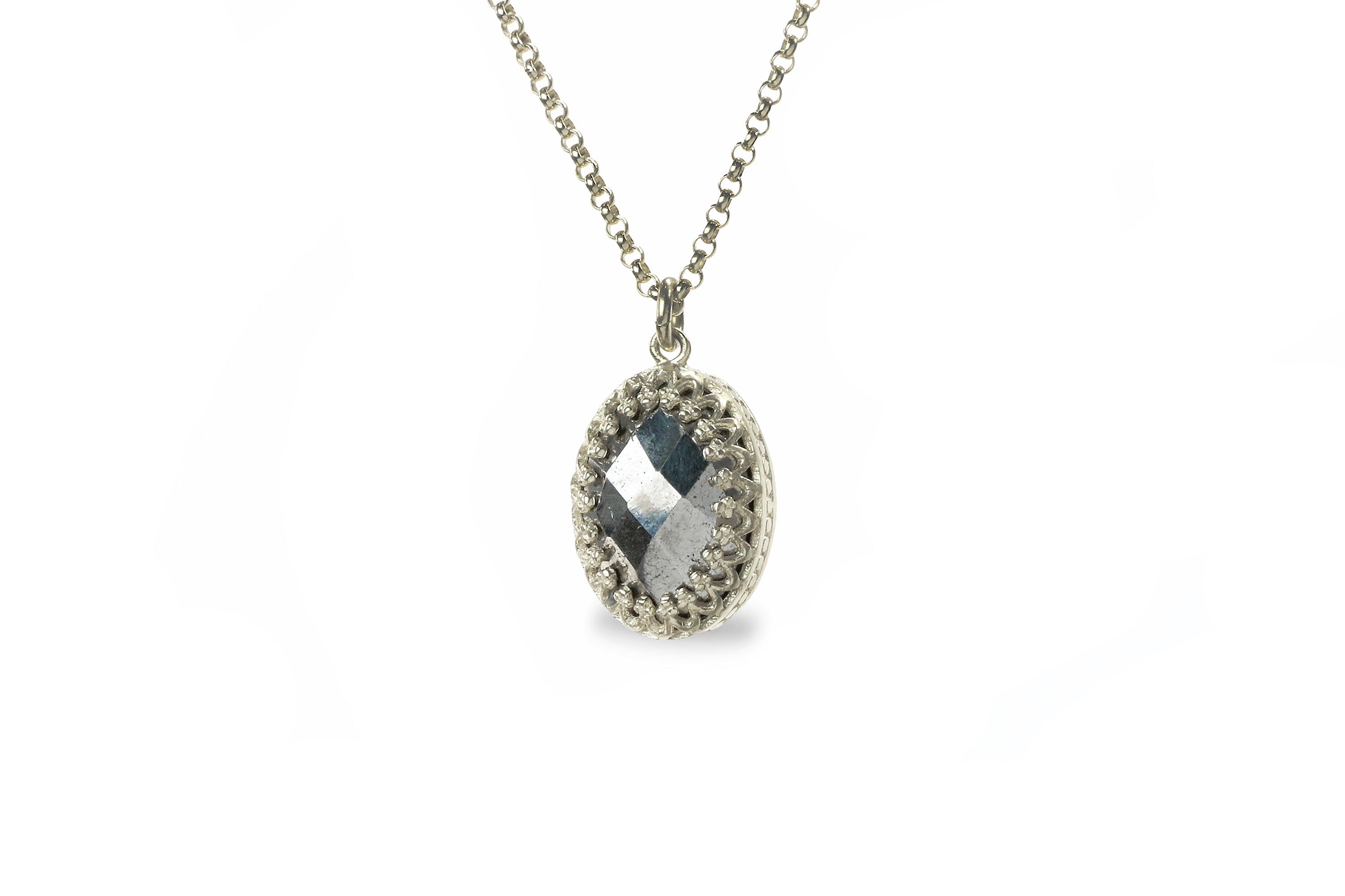 Adorable Oval Iron Pyrite Gold Necklace necklaces Anemone Jewelry