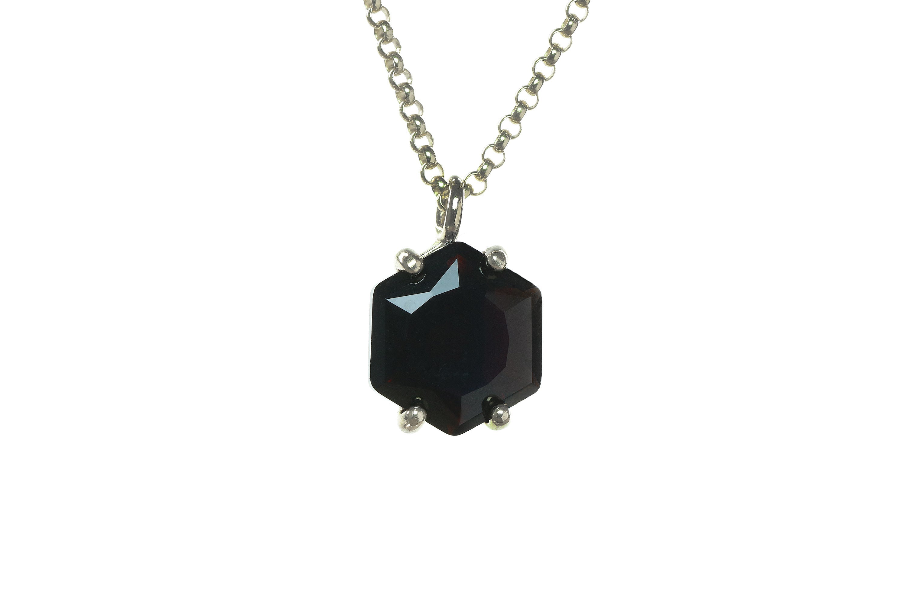 Sterling Silver Black Onyx Hexagon Necklace necklaces Anemone Unique