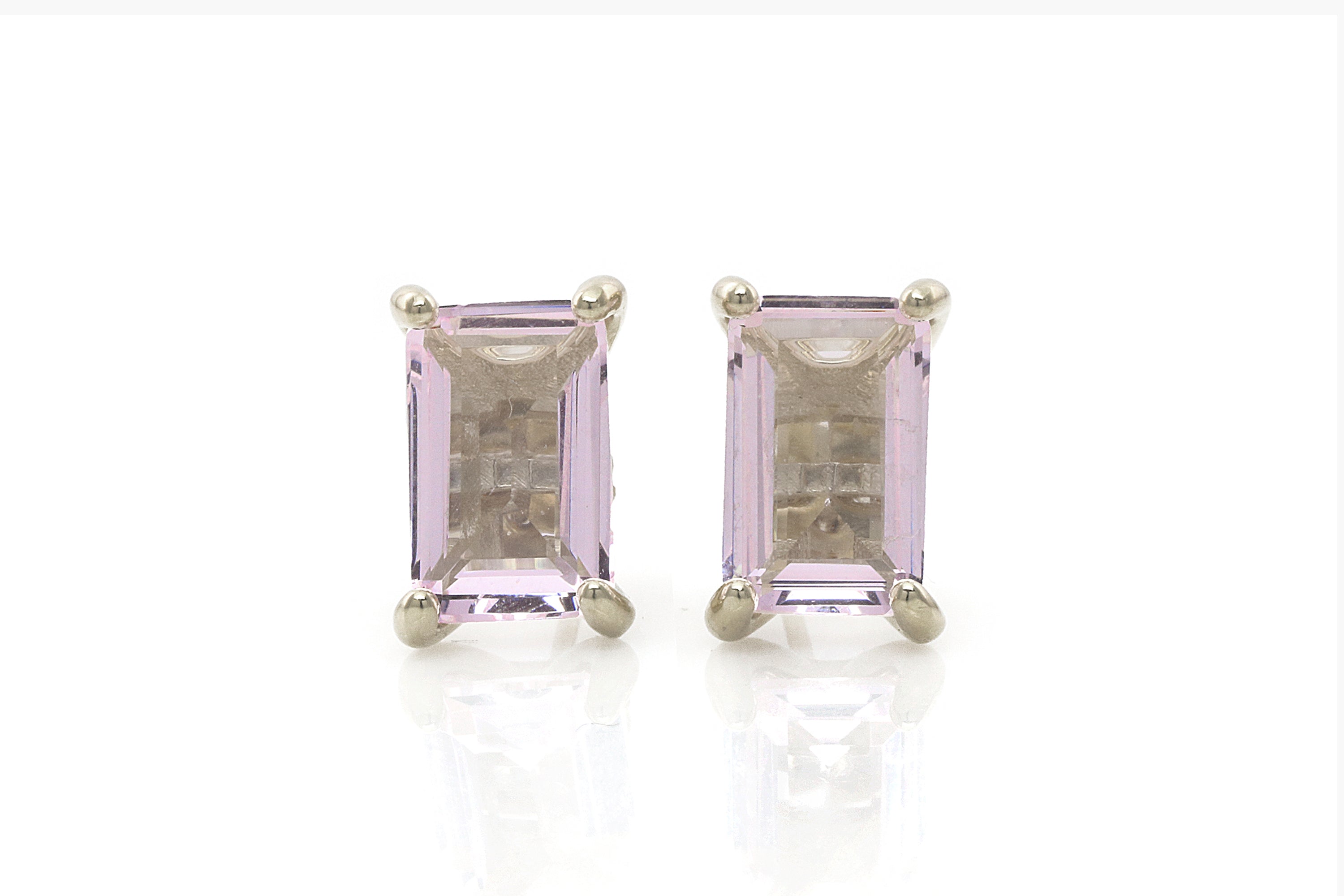 Rectangle Rose Quartz Stud Earrings in Sterling Silver Earrings Anemone Unique