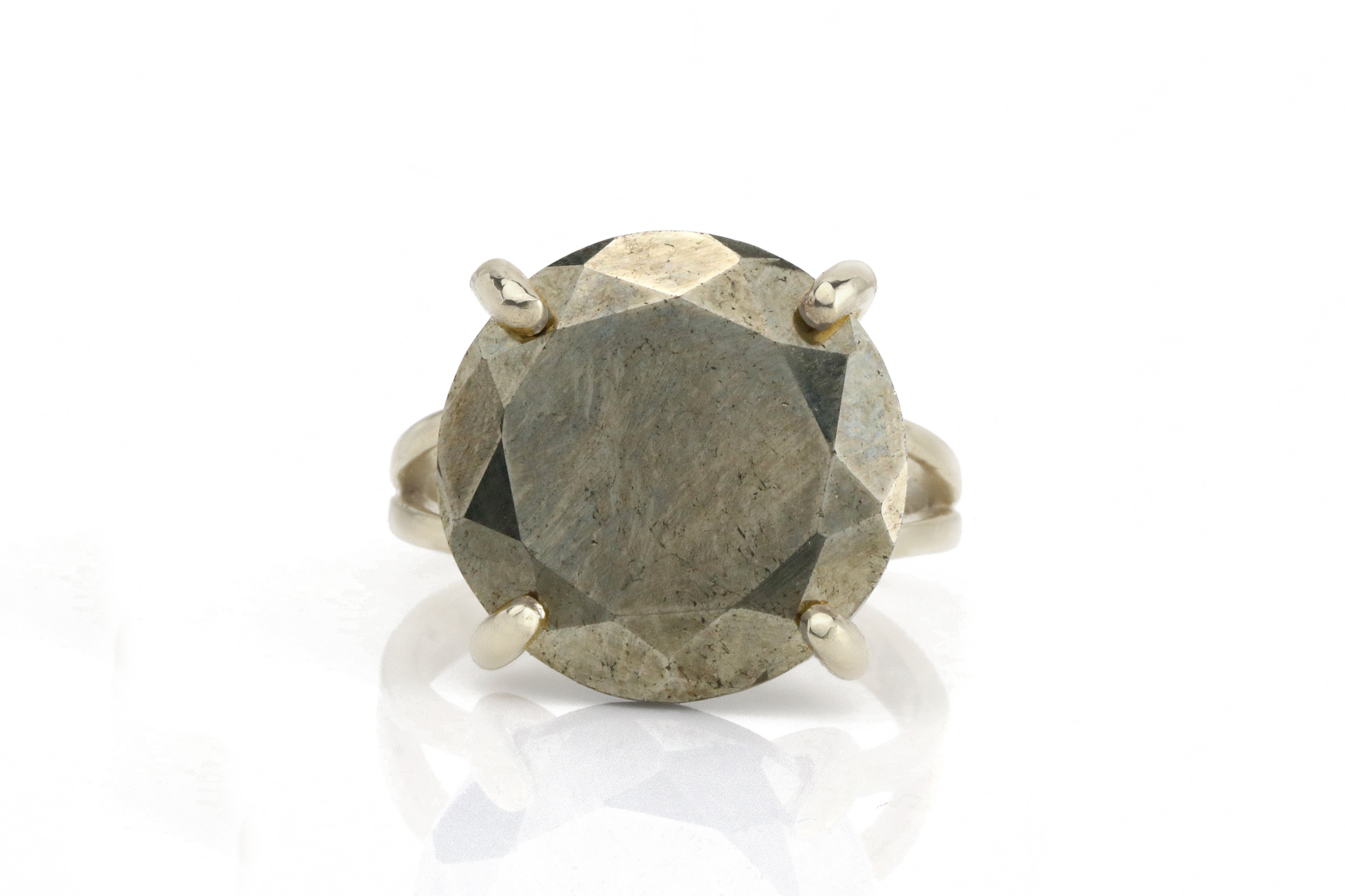 Unique Round Pyrite Stone Ring in Sterling Silver Rings Anemone Jewelry