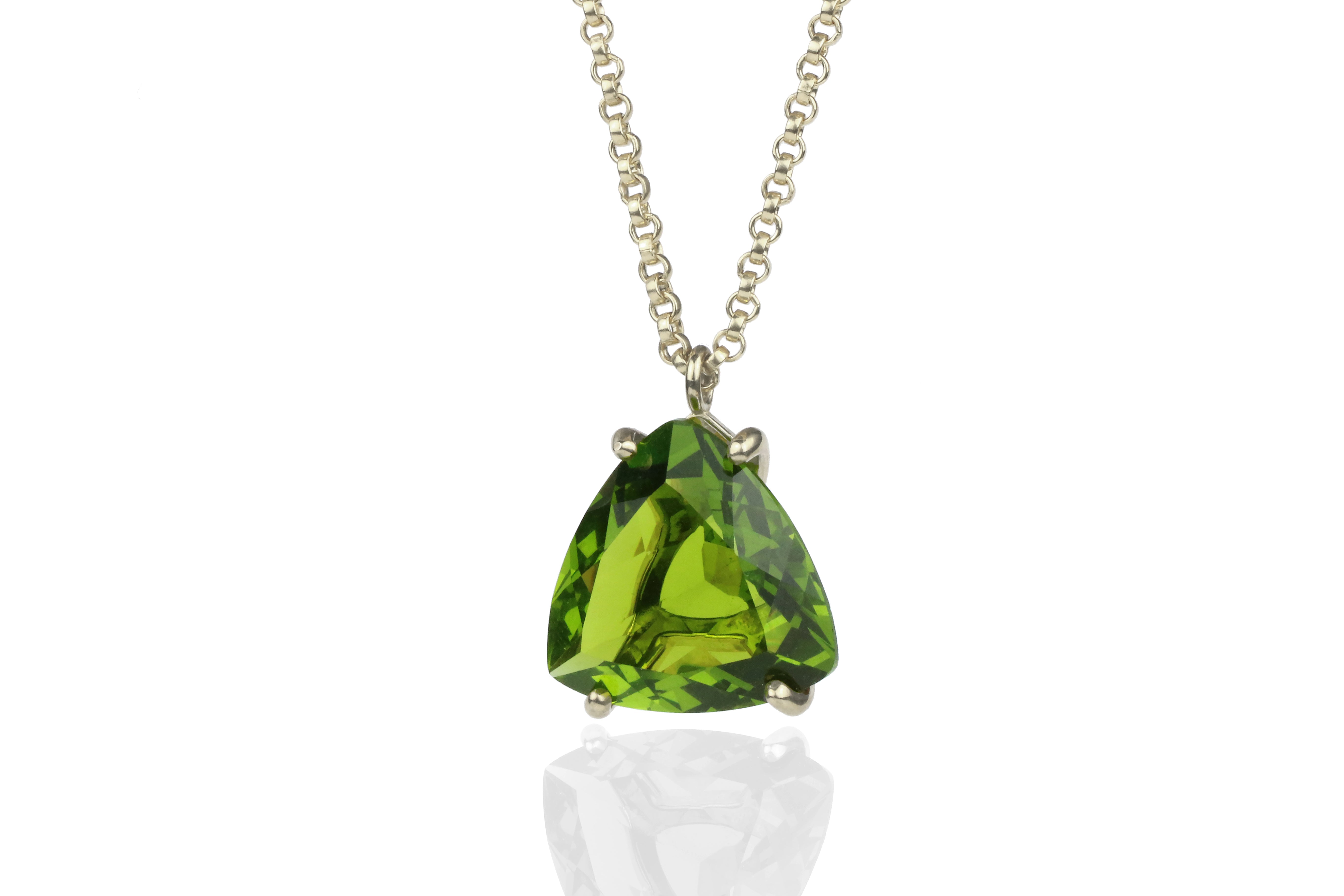Brilliant Trillion Peridot Necklace in Sterling Silver necklaces Anemone Jewelry