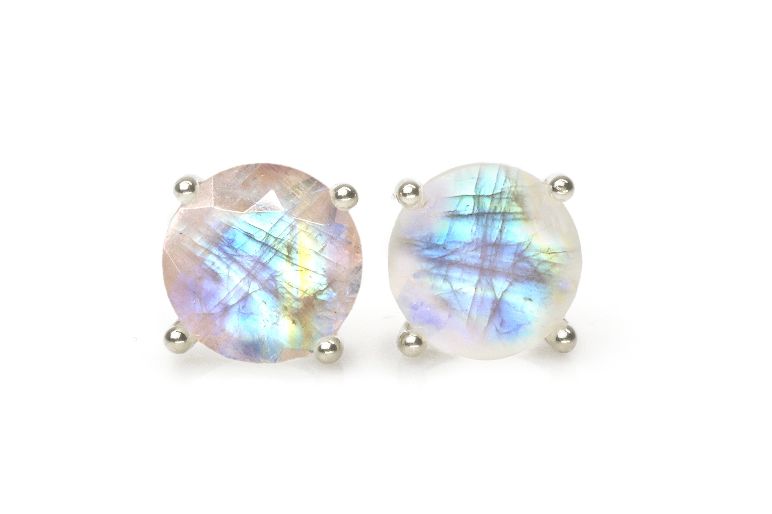 Round Moonstone Womens Silver Stud Earrings Earrings Anemone Unique