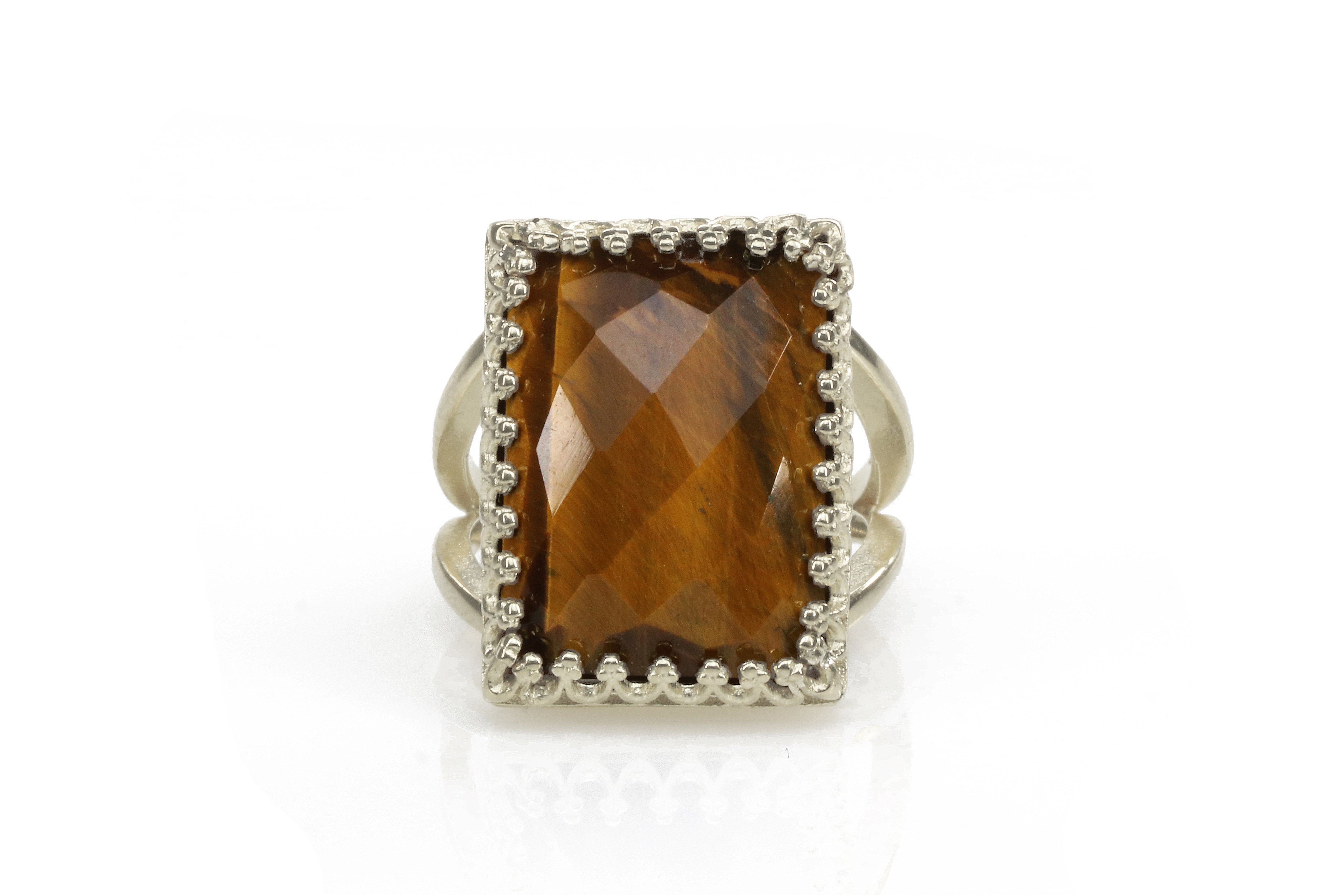Tiger Eye in Sterling Silver Band Ring Rings Anemone Jewelry