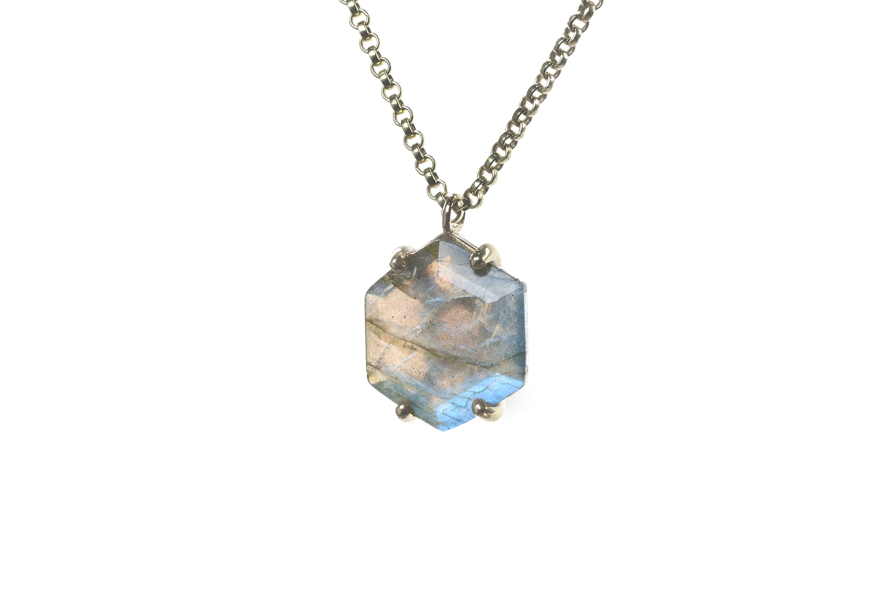 Hexagon Custom Labradorite Pendant Gold Necklace necklaces Anemone Jewelry