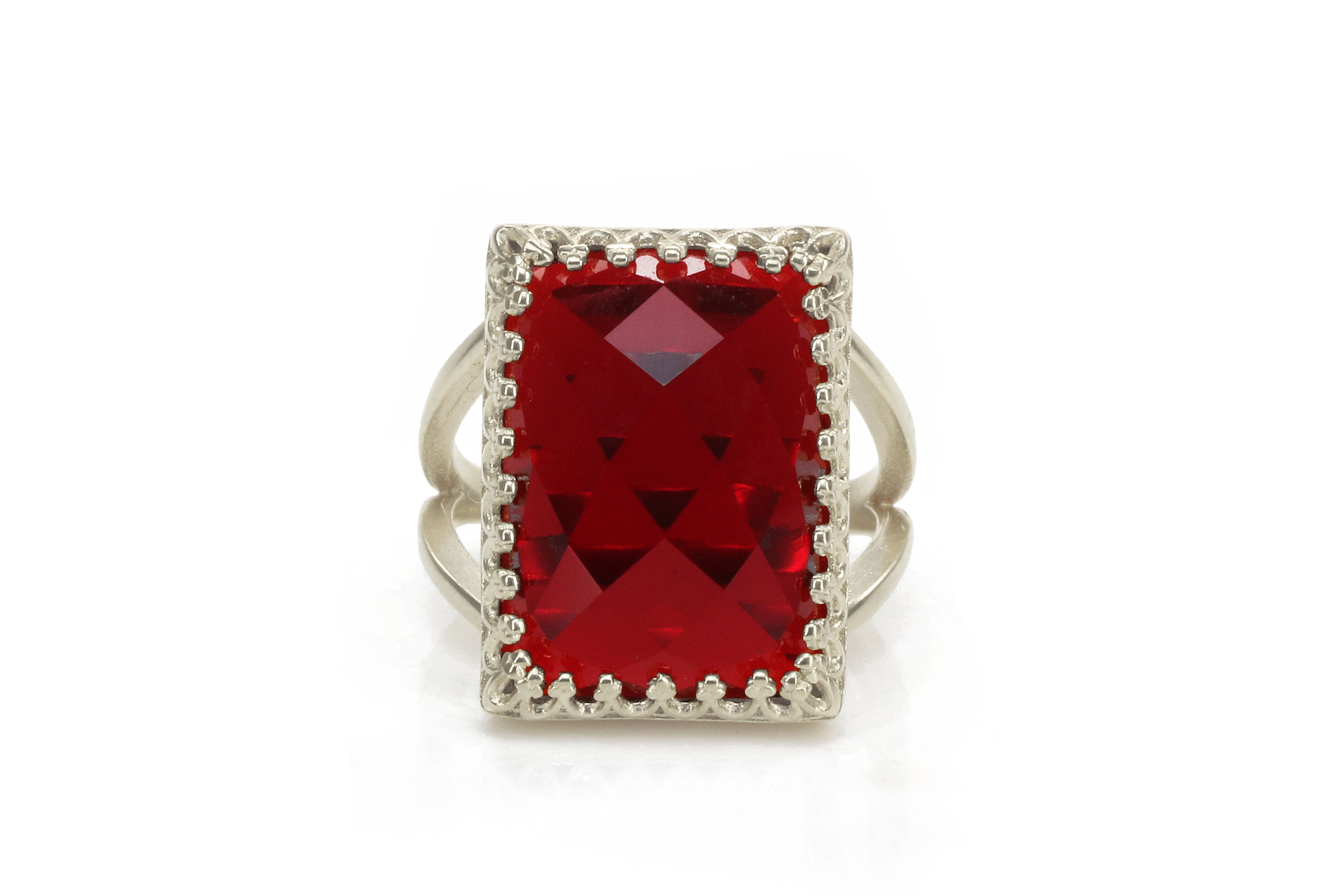 Rectangle Garnet Ring in 925 Sterling Silver Rings Anemone Jewelry