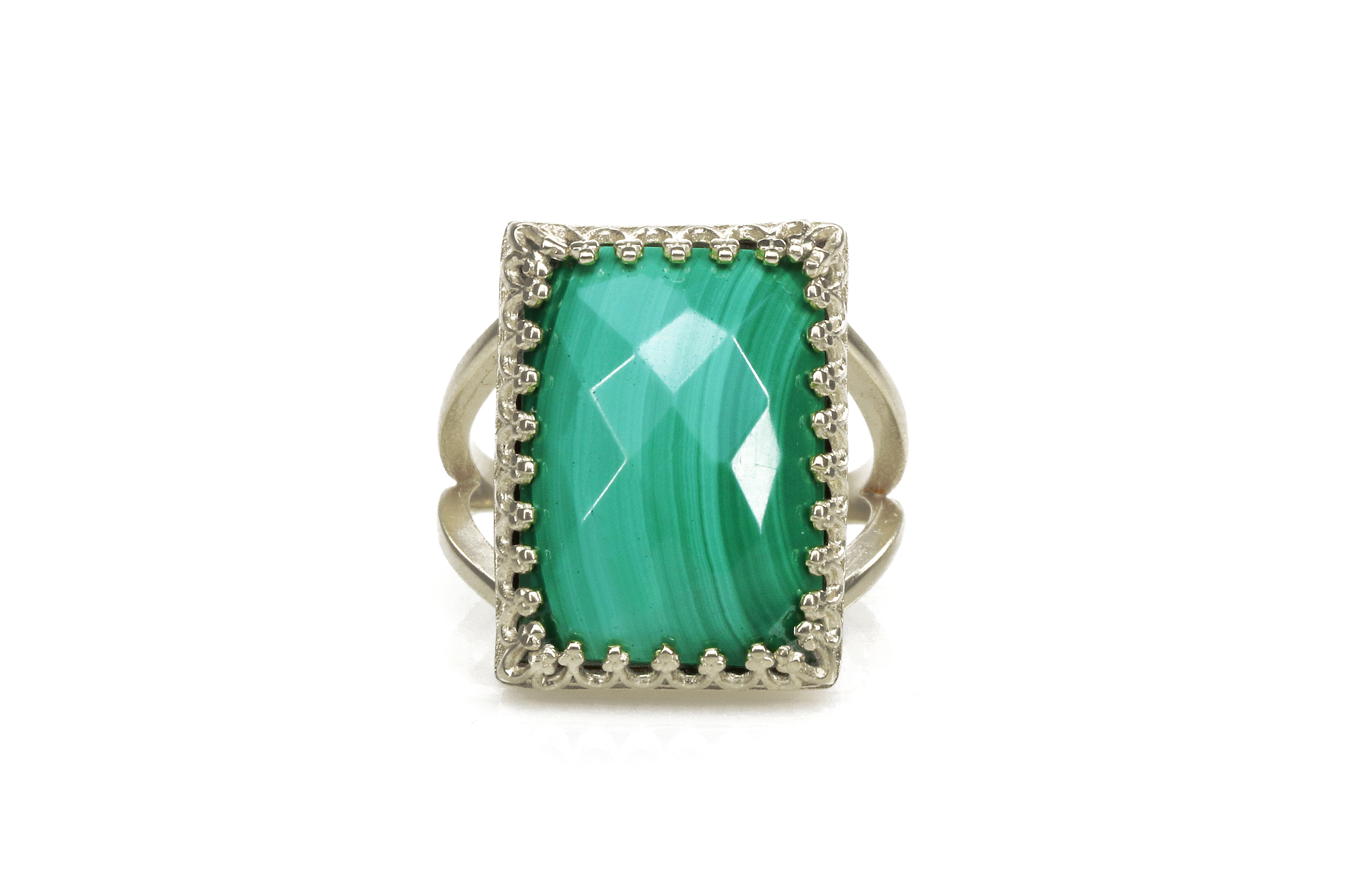 Green Malachite Stone in 925 Sterling Silver Rings Anemone Jewelry
