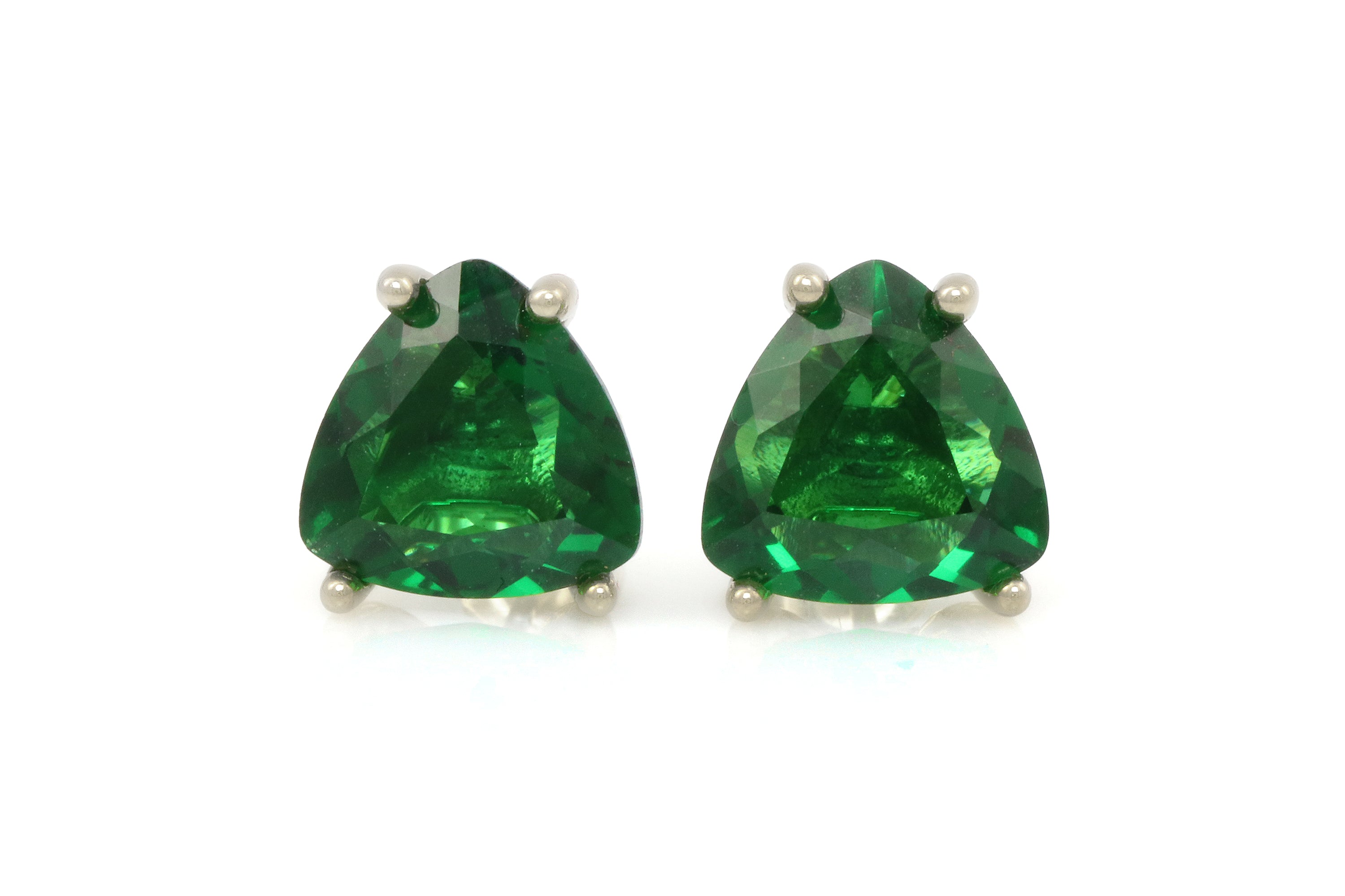 Triangle Cut Emerald Silver Stud Earrings Earrings Anemone Unique