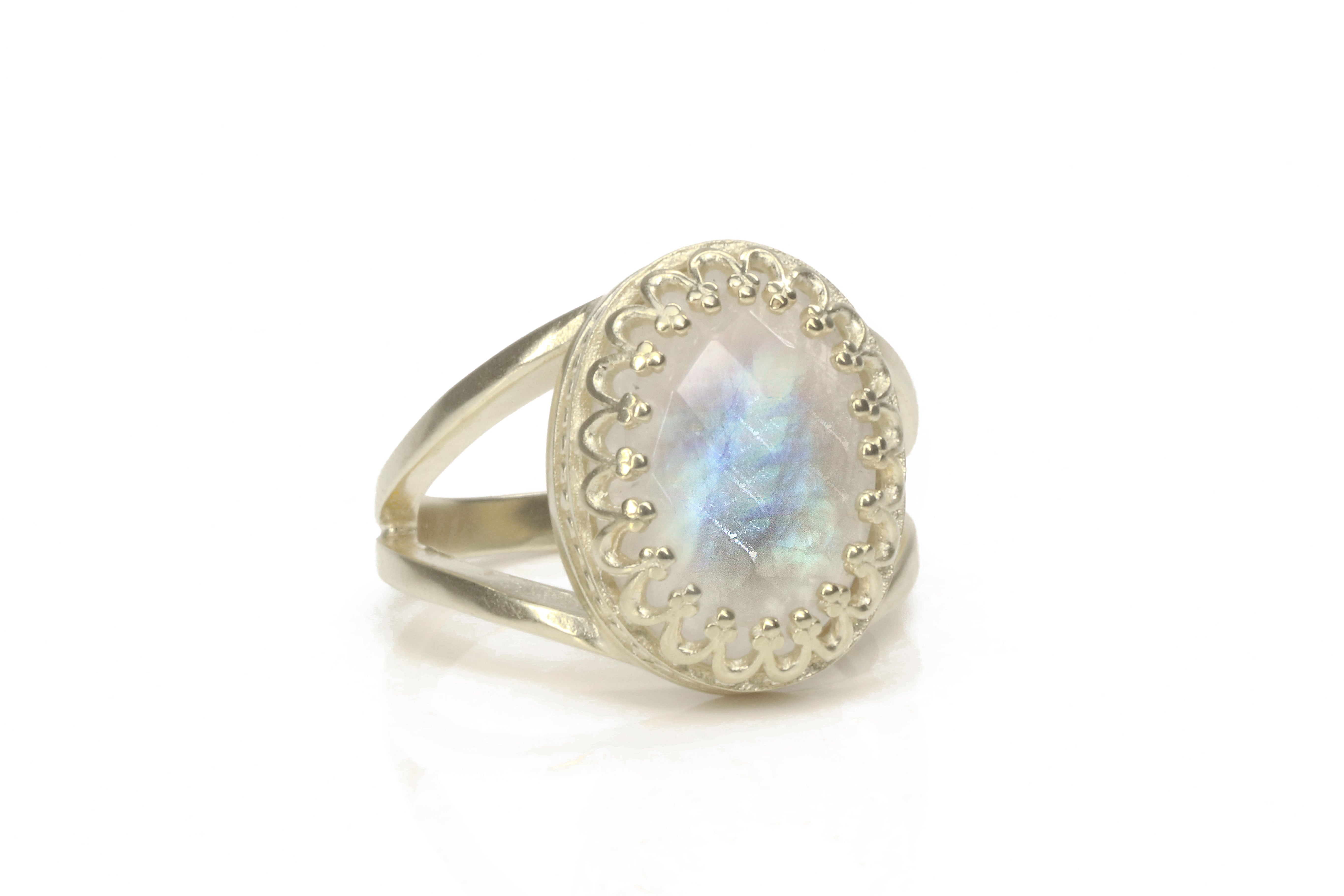 Dreamy Oval Rainbow Moonstone Ring in Sterling Silver Rings Anemone Jewelry