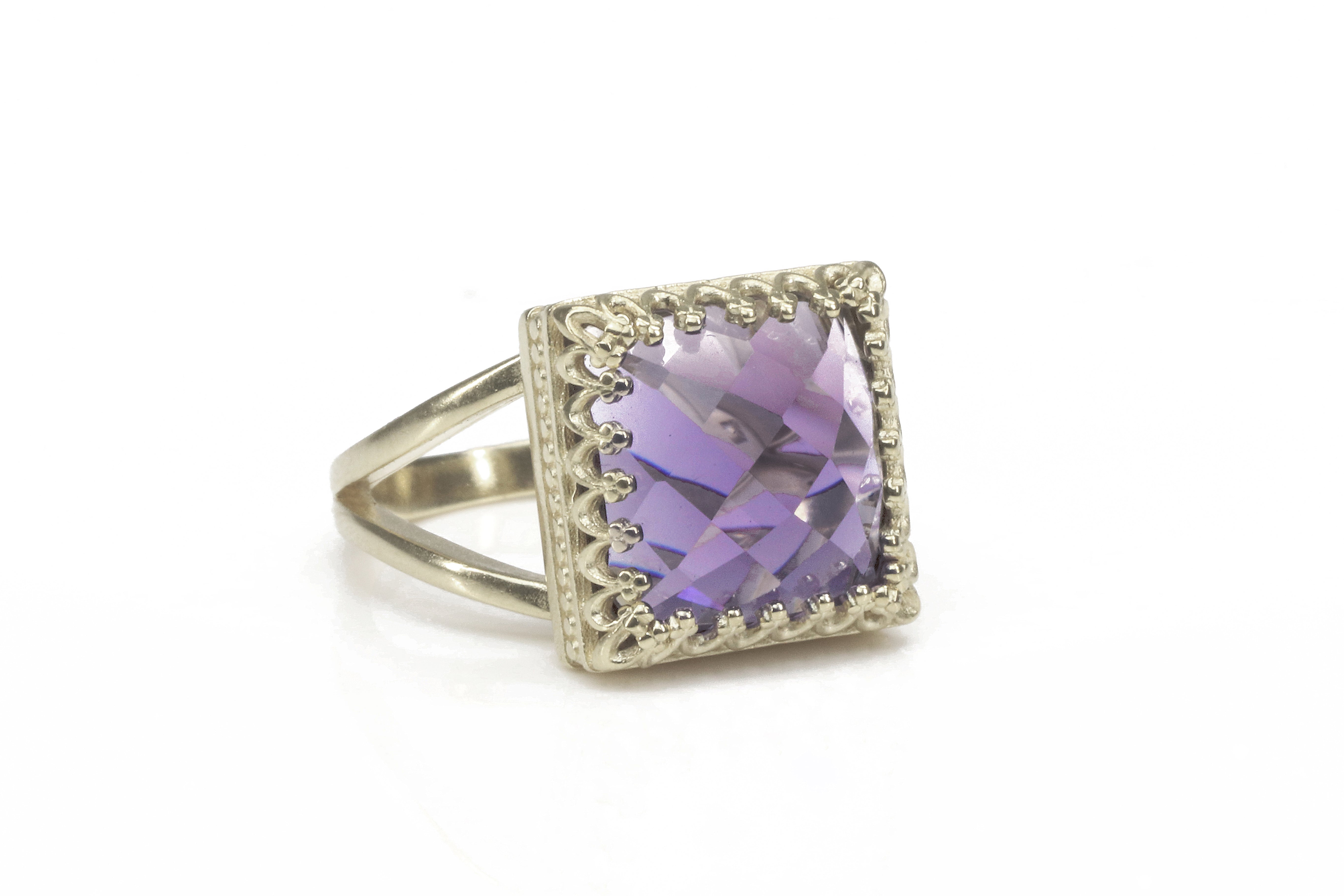 Purple Amethyst Ring in 925 Silver Double Band Rings Anemone Jewelry