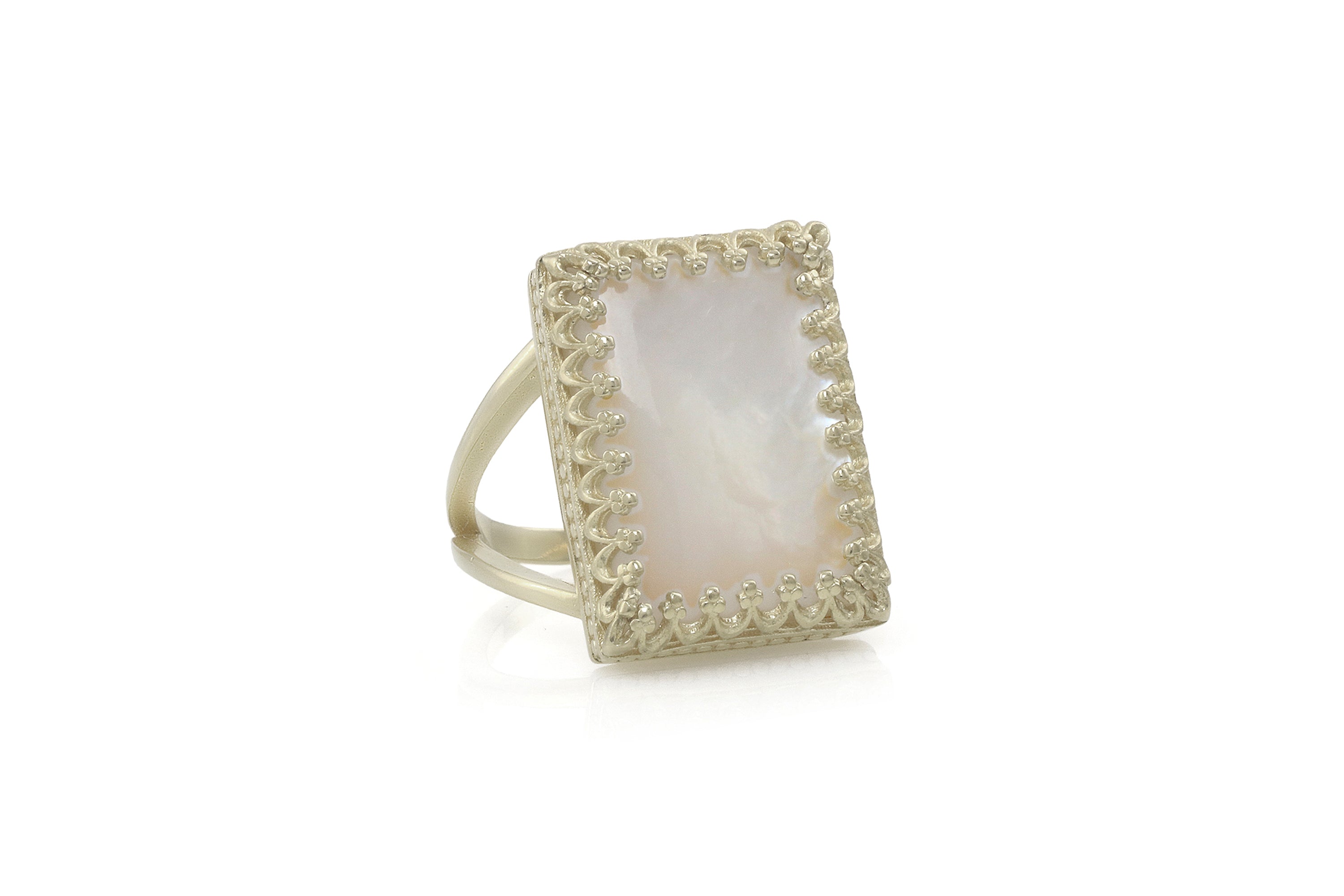 Mother of Pearl Sterling Silver Ring Rings Anemone Jewelry