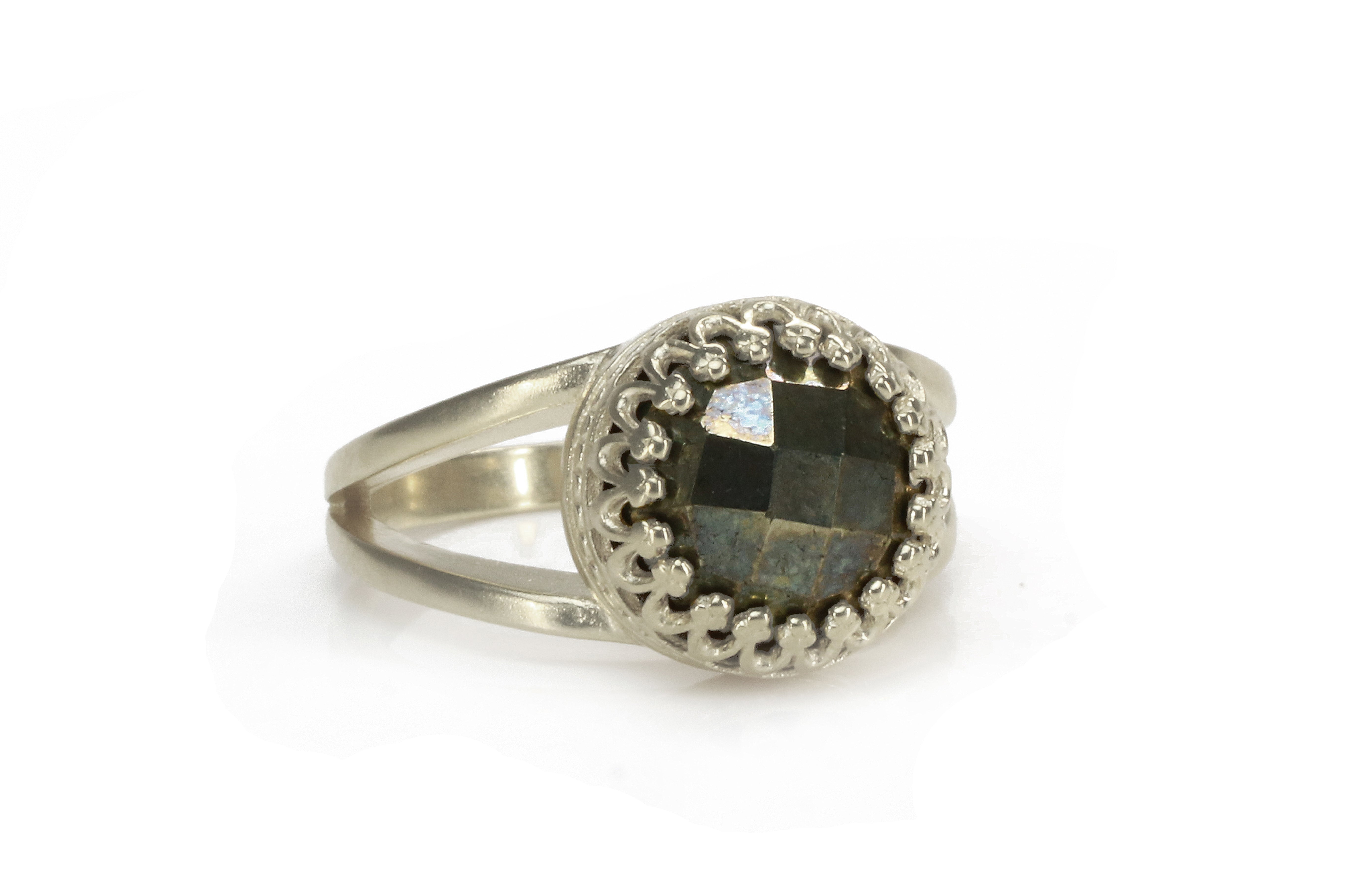 Gray Pyrite Ring in 925 Sterling Silver Double Band Rings Anemone Jewelry