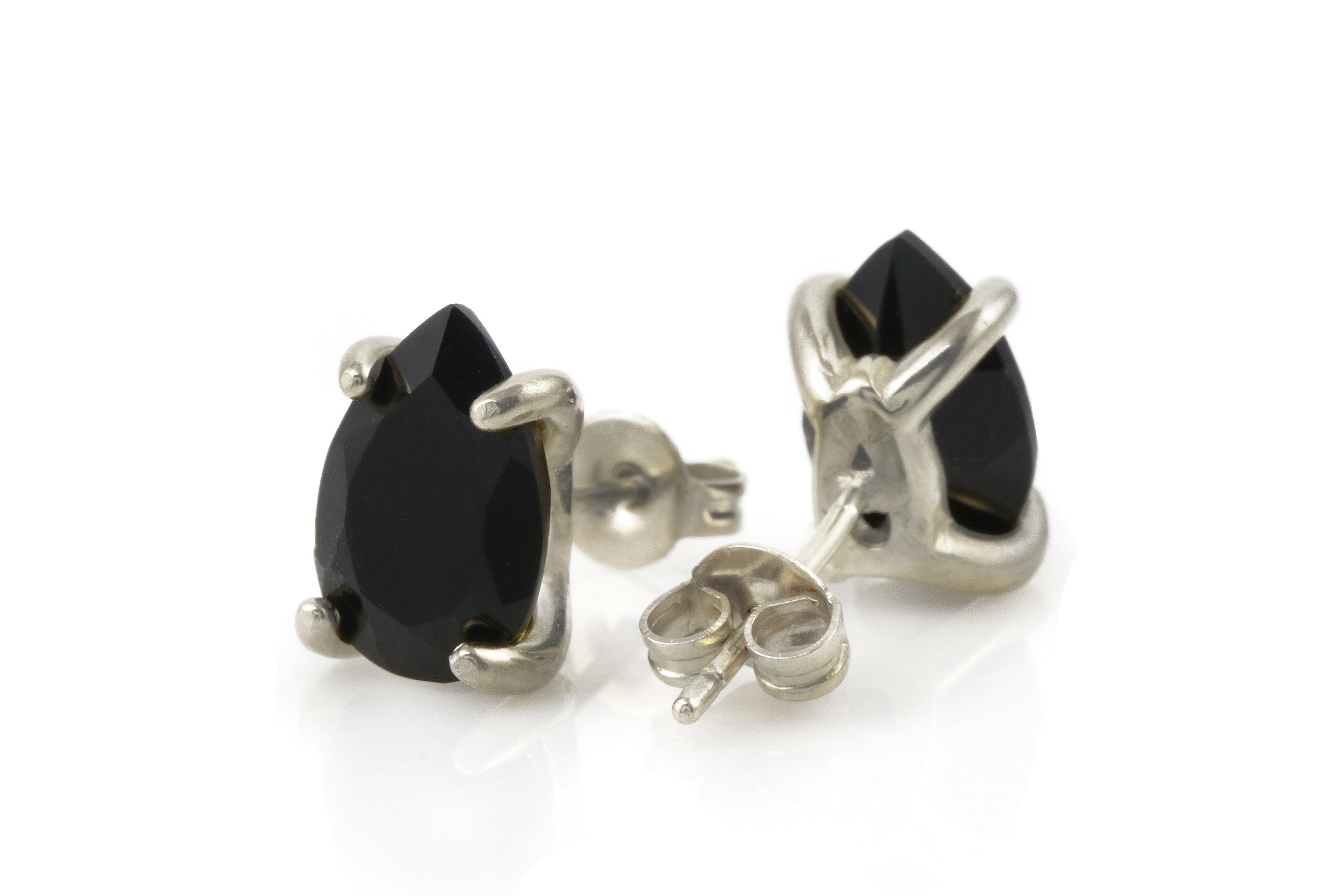 Onyx Sterling Silver Pear Earrings Earrings Anemone Unique