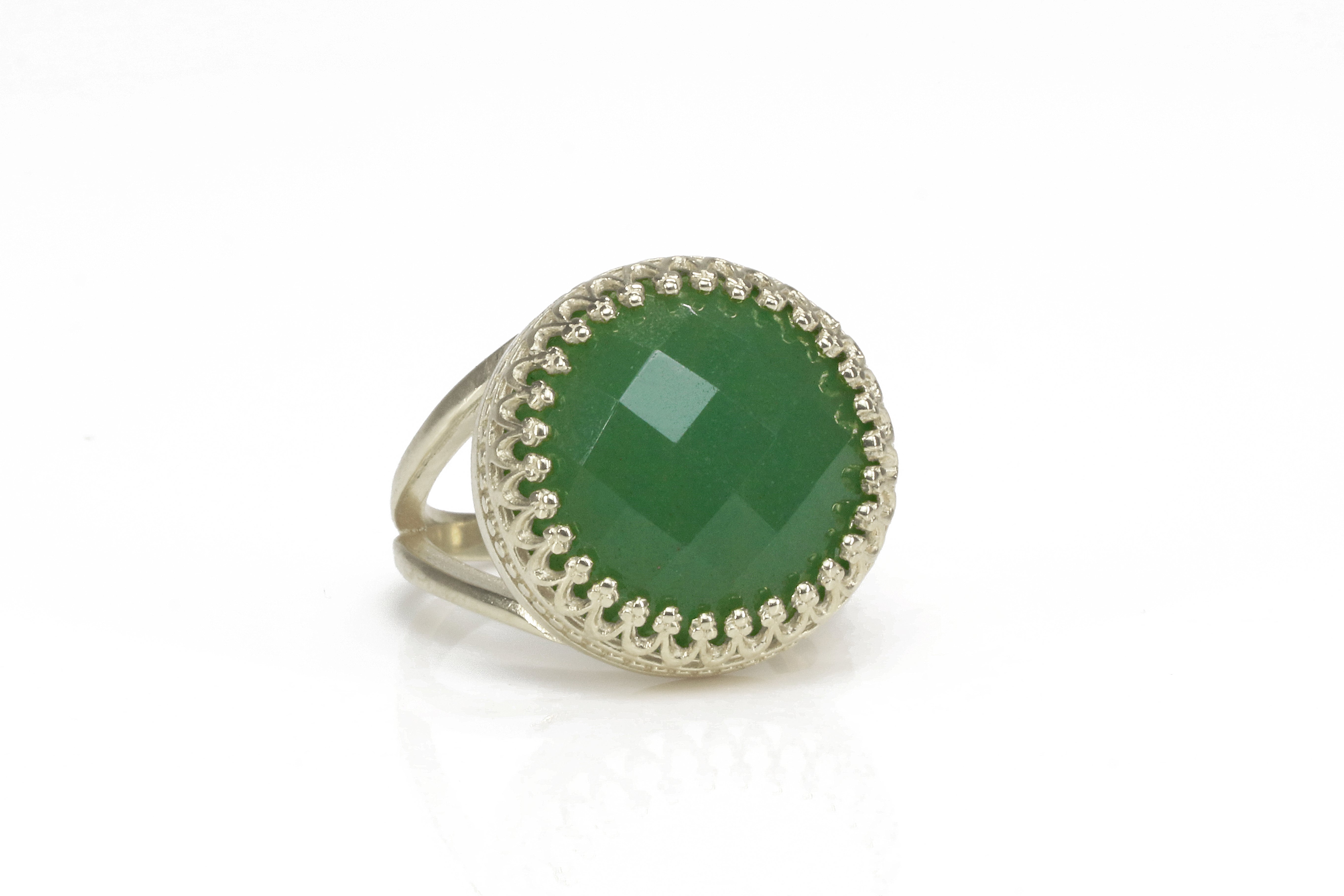 Round Green Aventurine Ring in 925 Silver Rings Anemone Jewelry