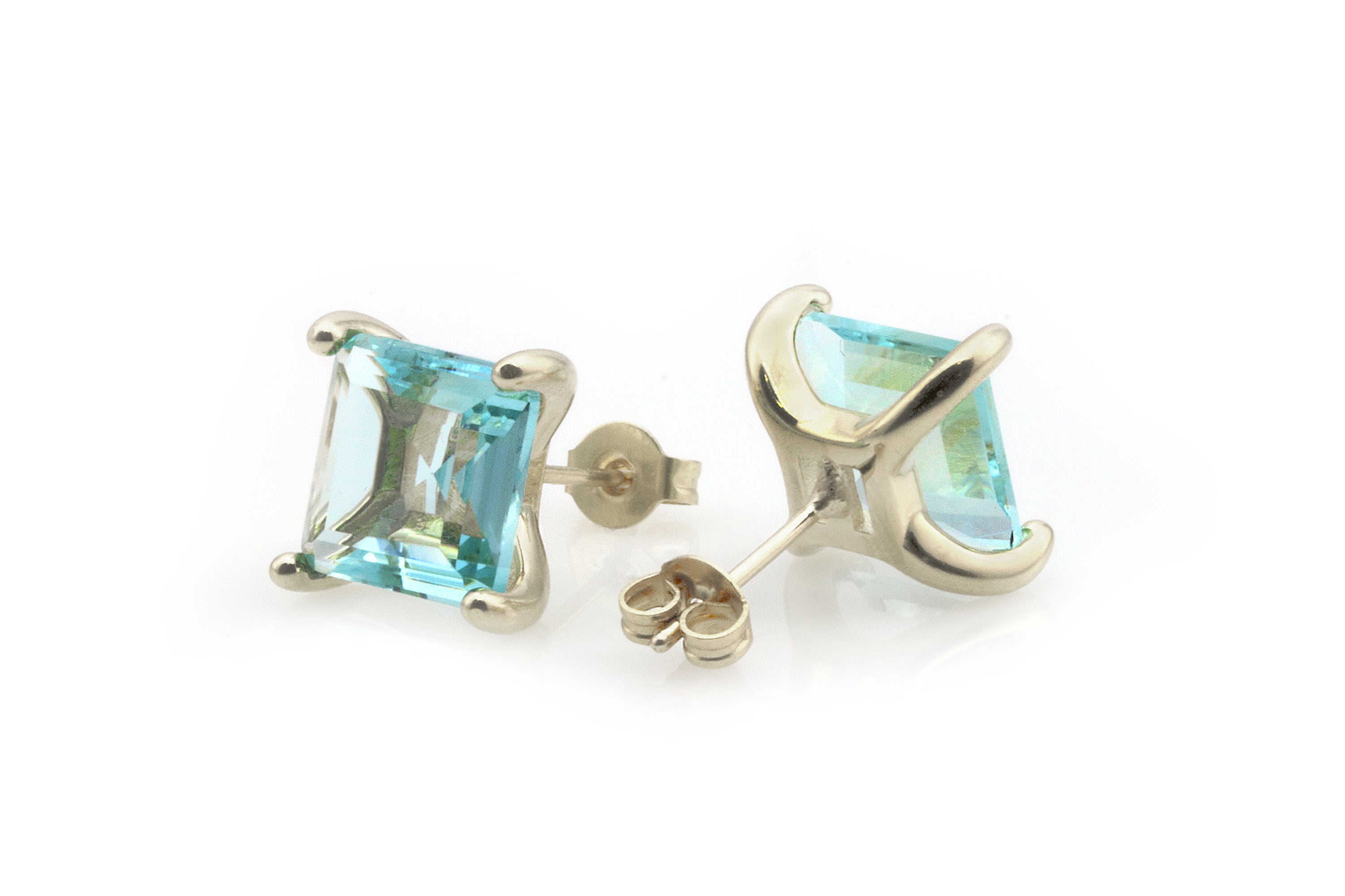 Delicate Blue Topaz Silver Earrings in Studs Earrings Anemone Unique