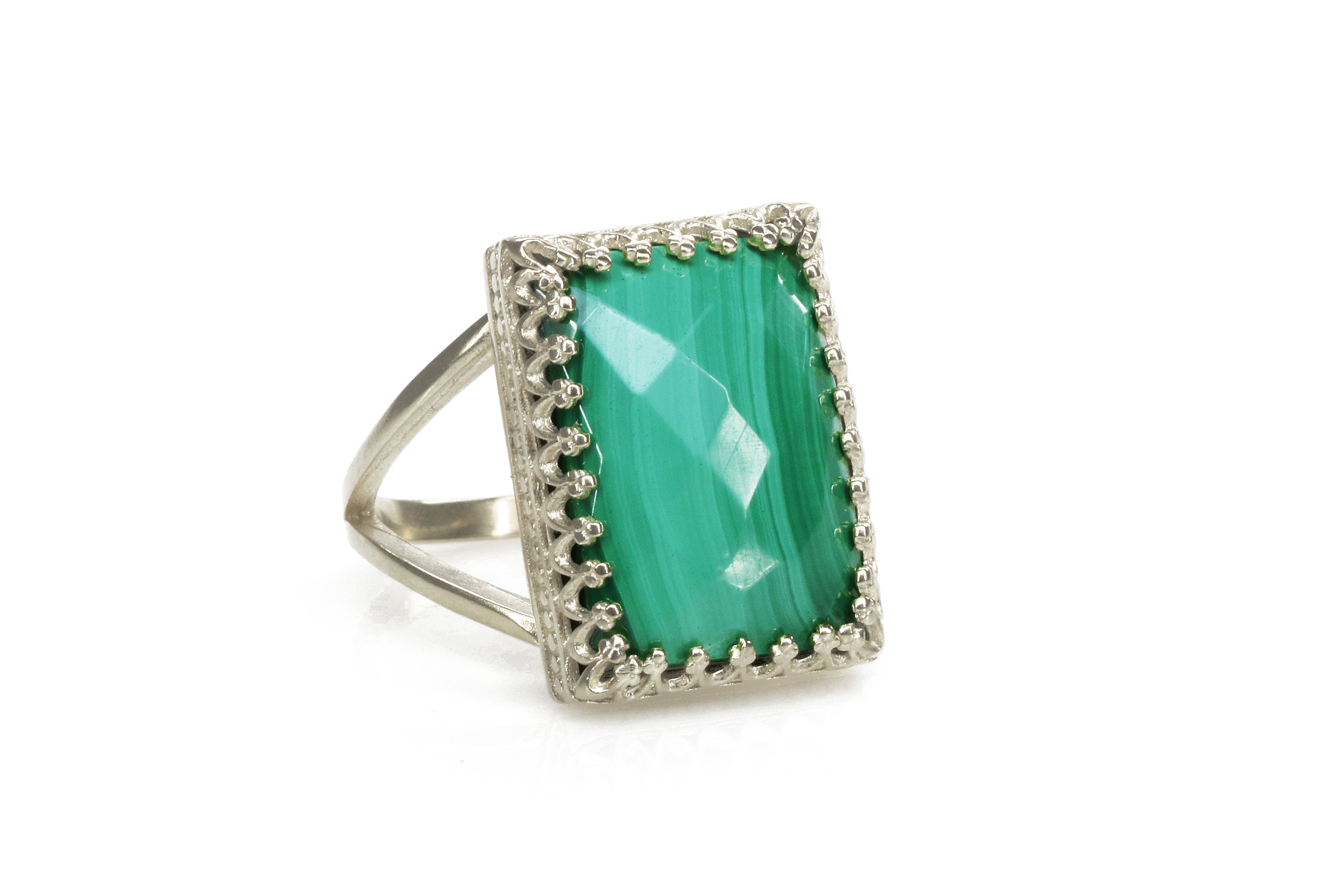Green Malachite Stone in 925 Sterling Silver Rings Anemone Jewelry