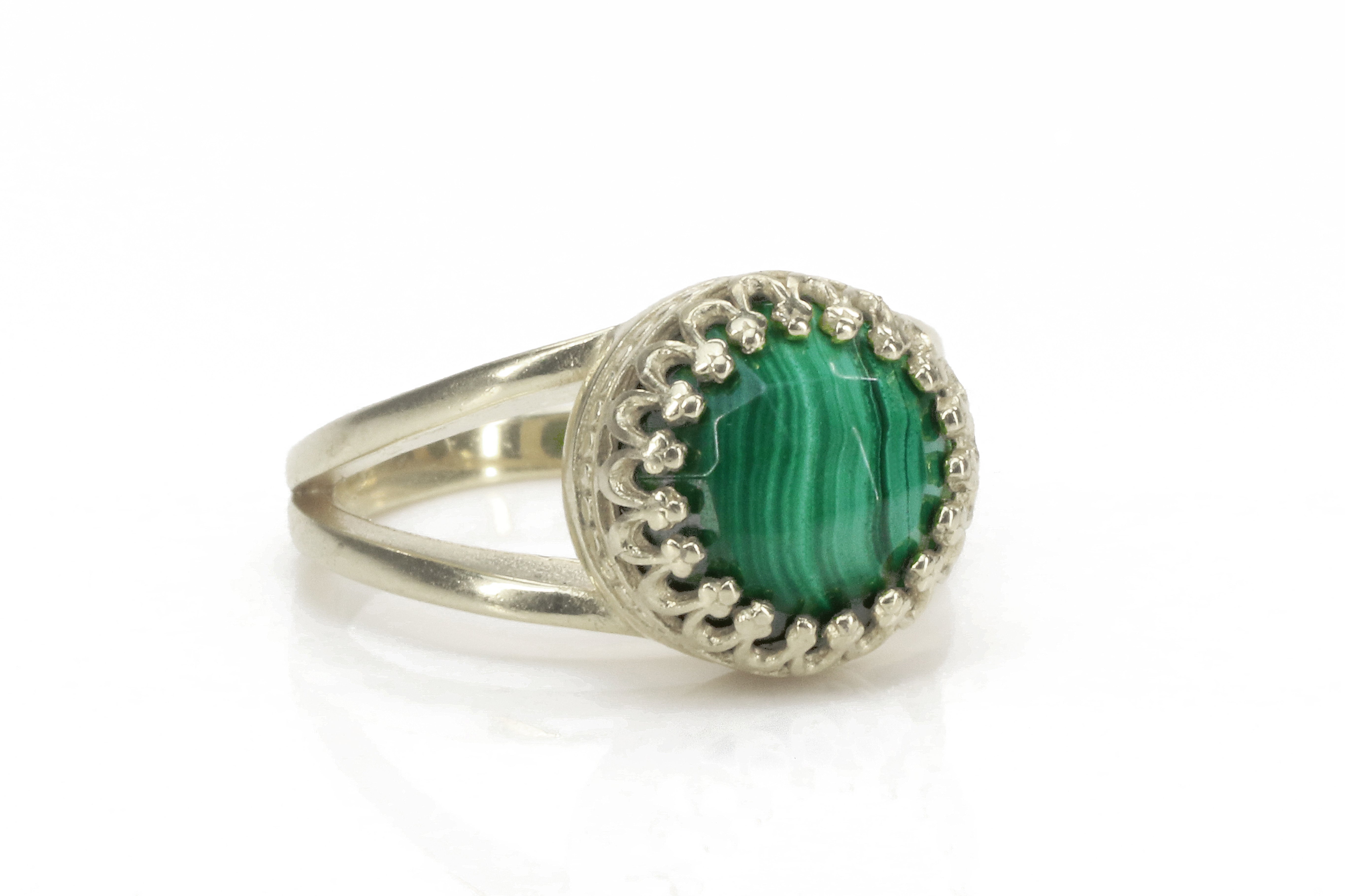 Malachite Gemstone in Sterling Silver Ring Rings Anemone Jewelry