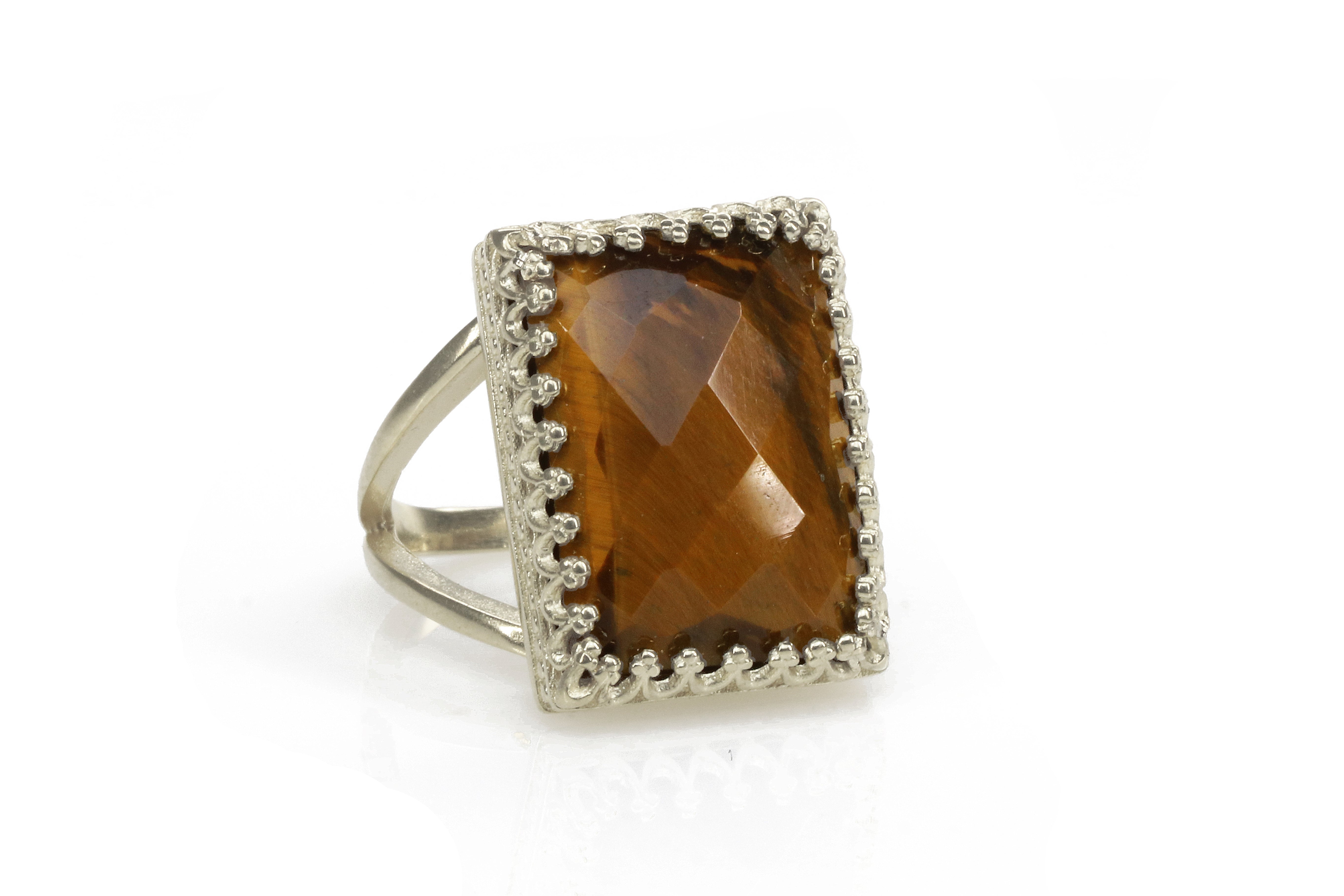 Tiger Eye in Sterling Silver Band Ring Rings Anemone Jewelry
