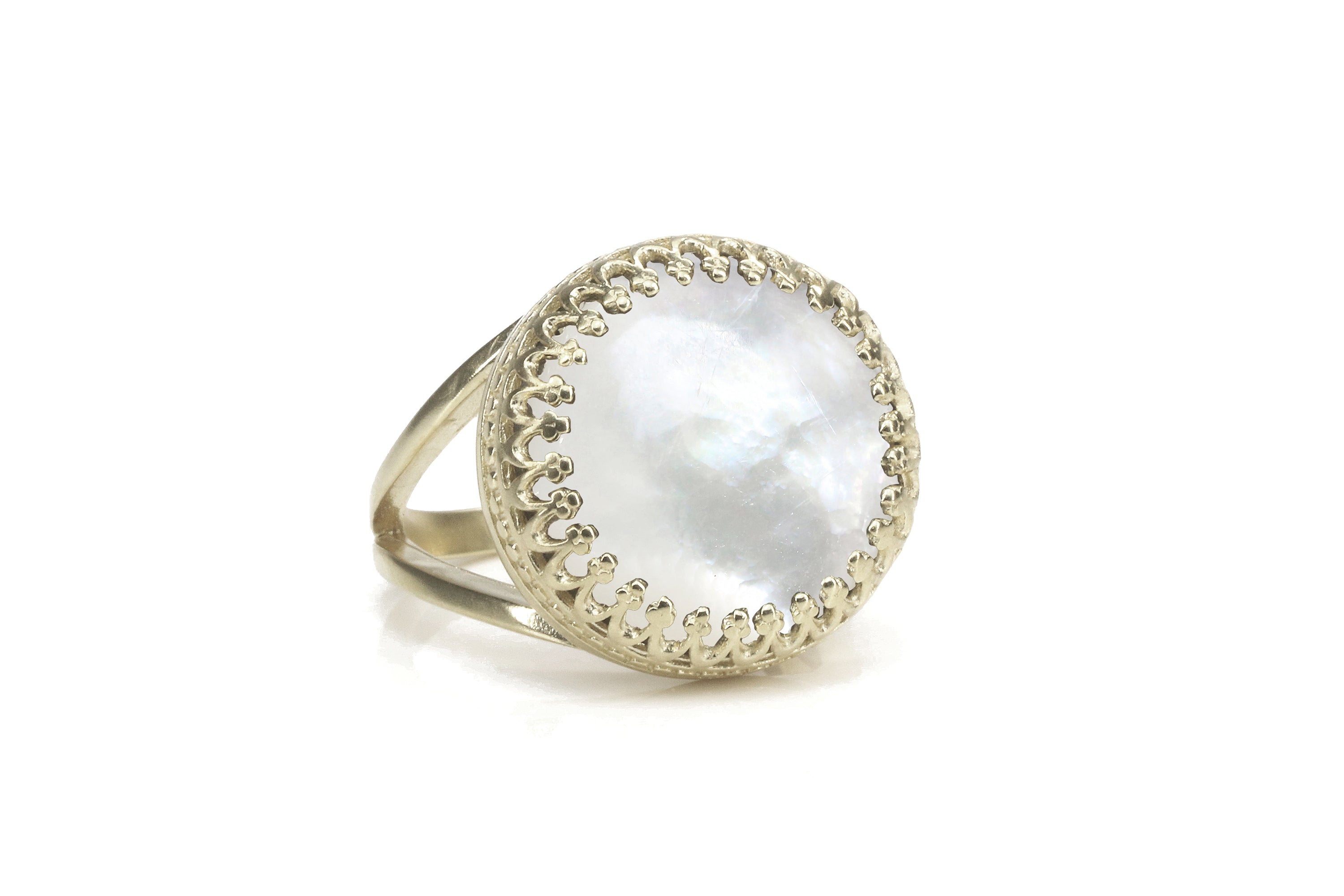 Classic Silver Round Mother of Pearl Ring Rings Anemone Jewelry